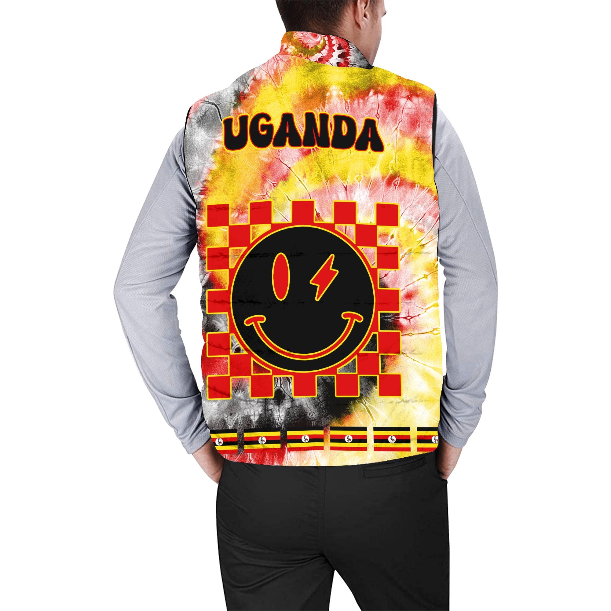 Uganda Men Padded Jacket Vest Custom Tie Dye Style 2