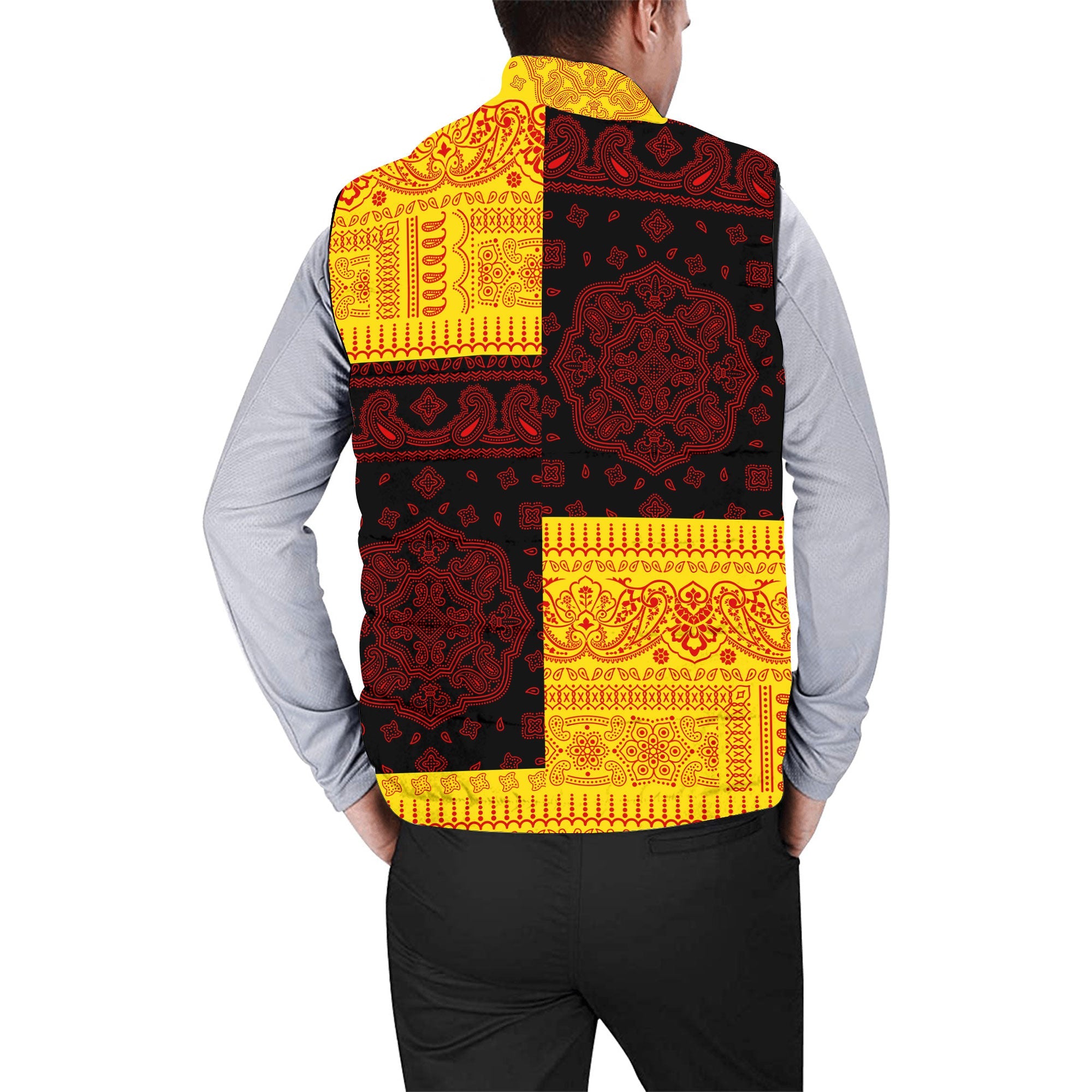 Uganda Men Padded Jacket Vest Flag And Paisley Basic Style 2