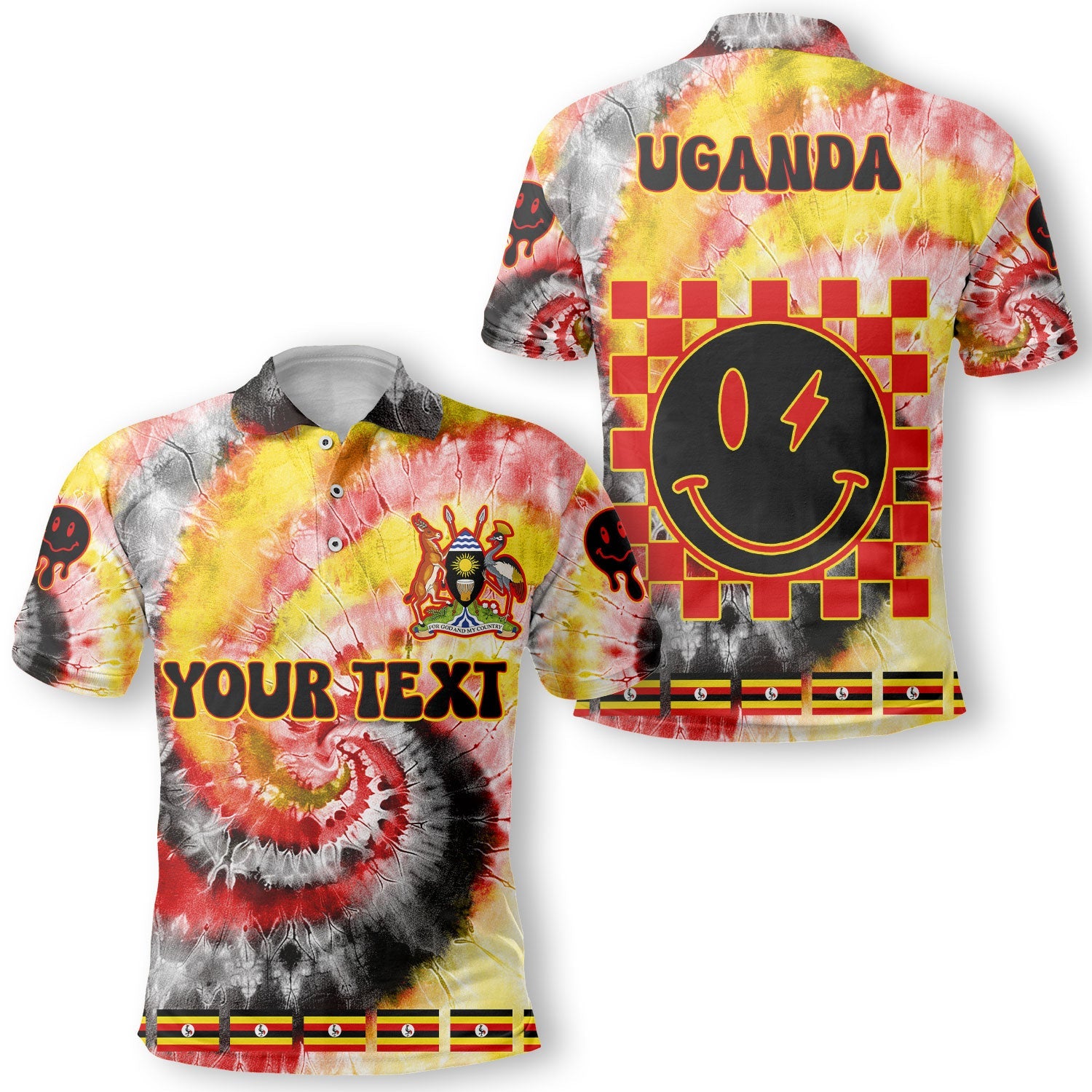 Uganda Polo Shirt Custom Tie Dye Style 1