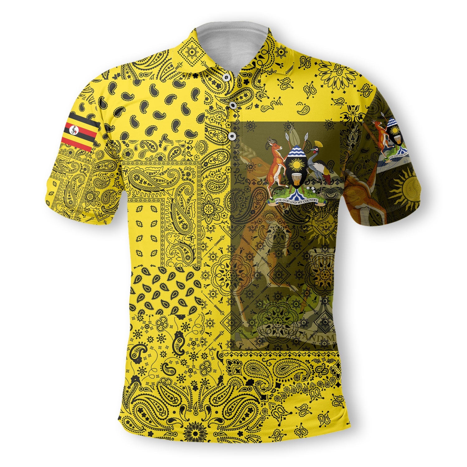 Uganda Polo Shirt Paisley Flag And Skull Style 2