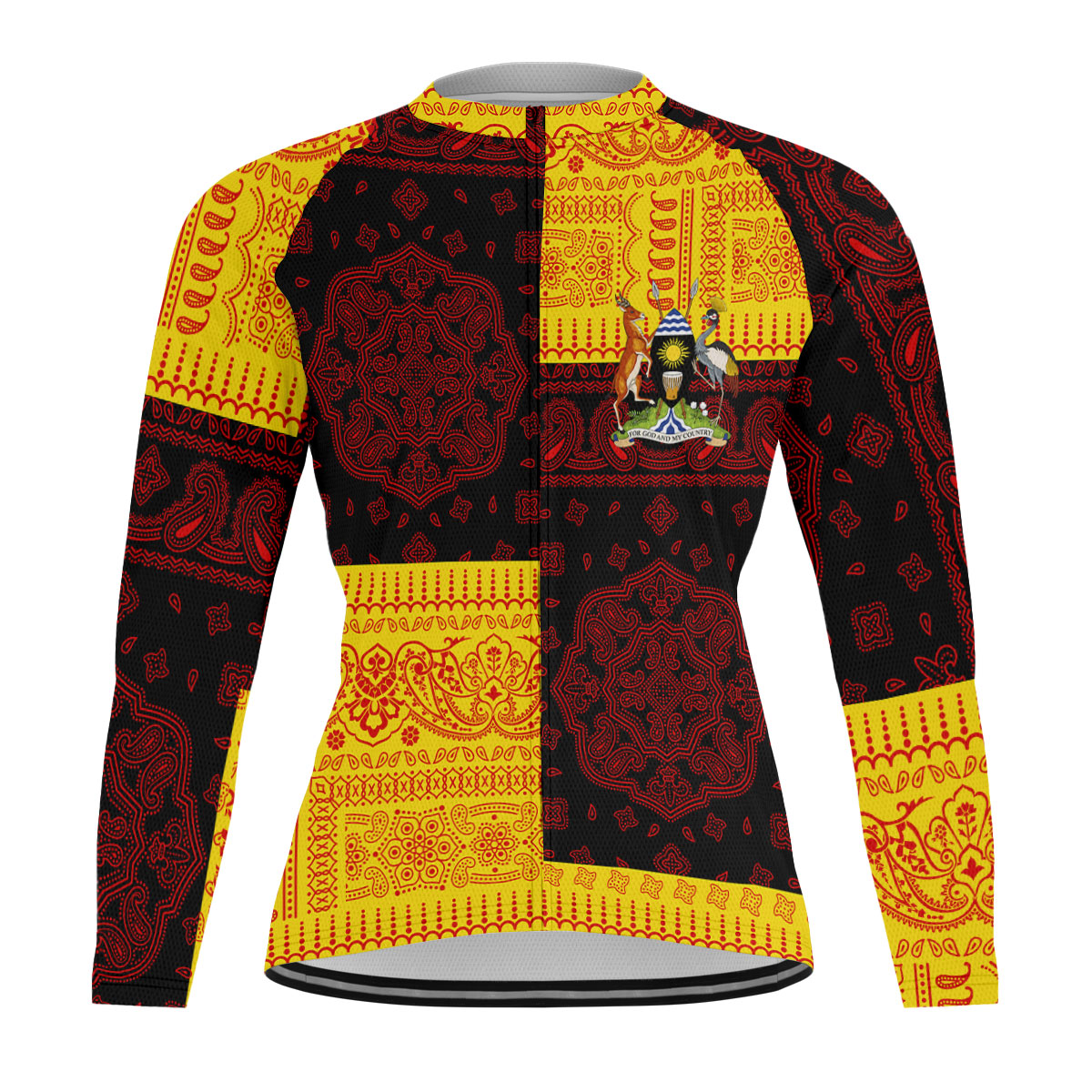 Uganda Raglan Men Cycling Jersey Long Sleeve Flag And Paisley Basic Style 1