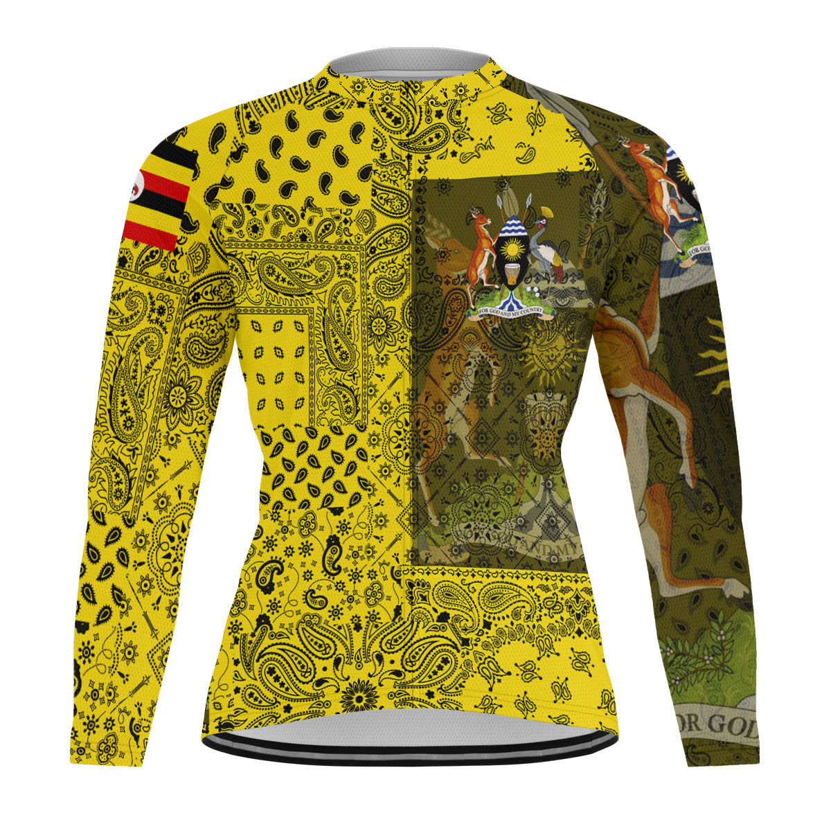 Uganda Raglan Men Cycling Jersey Long Sleeve Paisley Flag And Skull Style 1