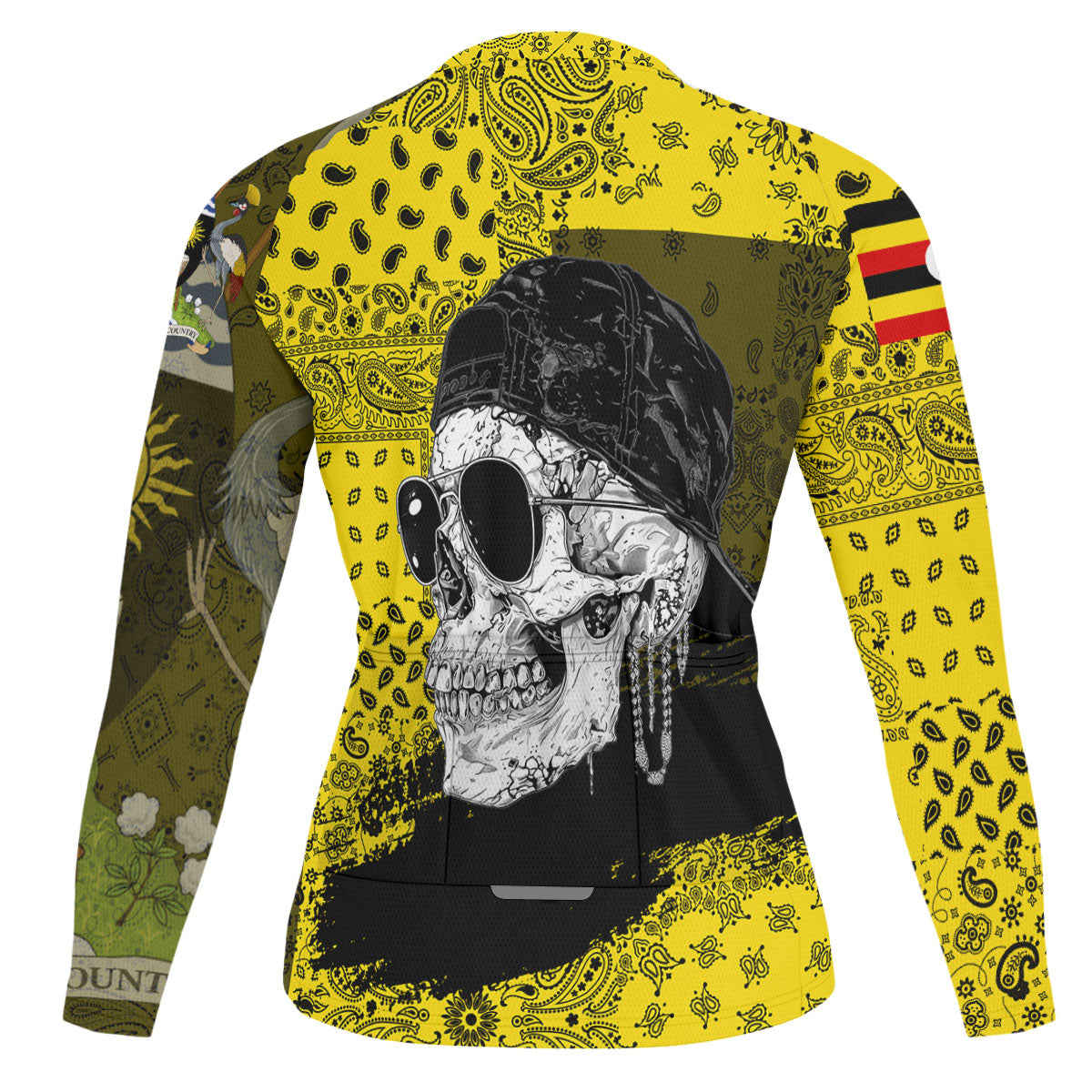 Uganda Raglan Men Cycling Jersey Long Sleeve Paisley Flag And Skull Style 2