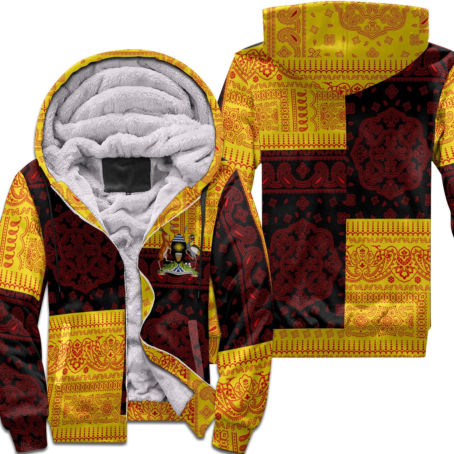 Uganda Sherpa Hoodie Flag And Paisley Basic Style 1