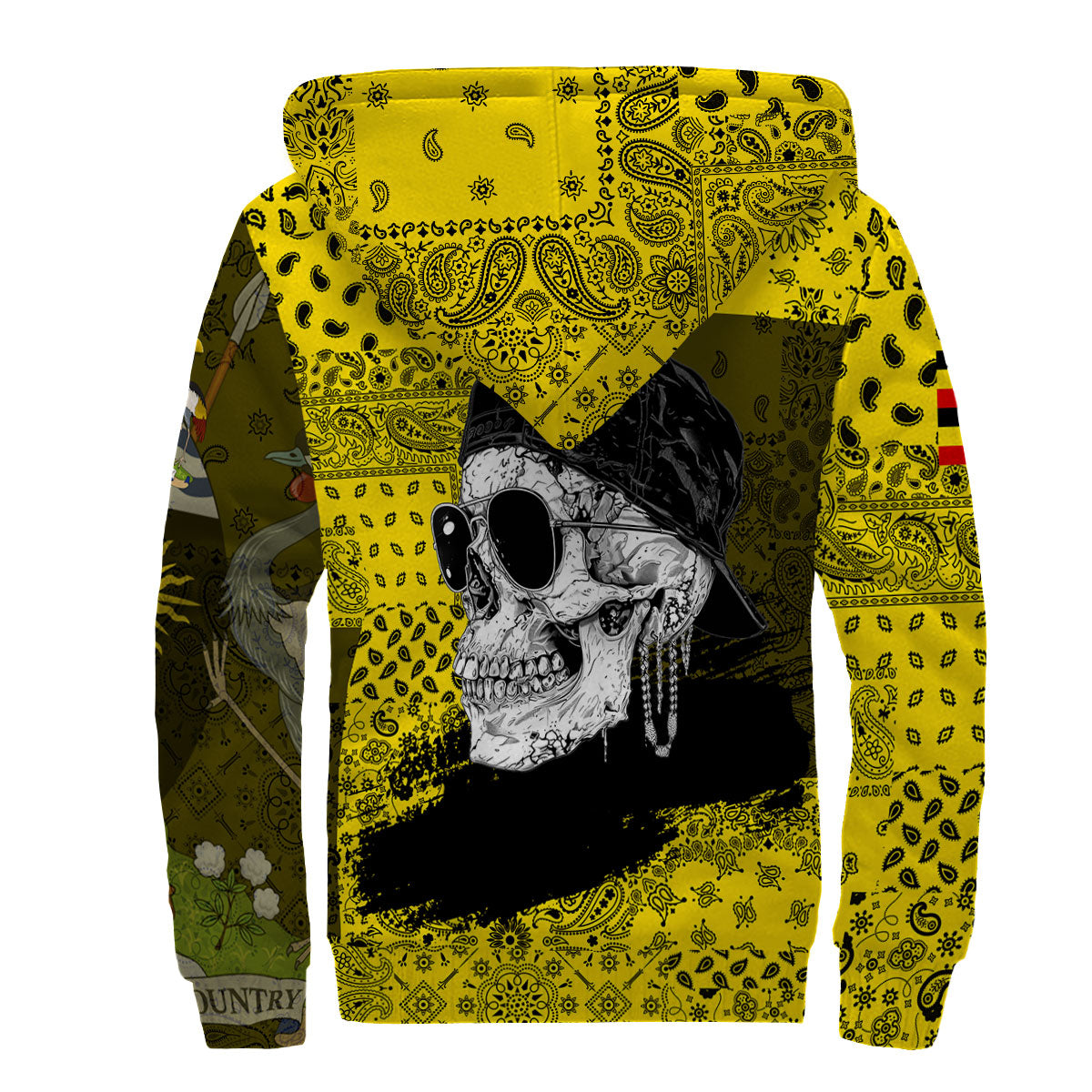 Uganda Sherpa Hoodie Paisley Flag And Skull Style 2