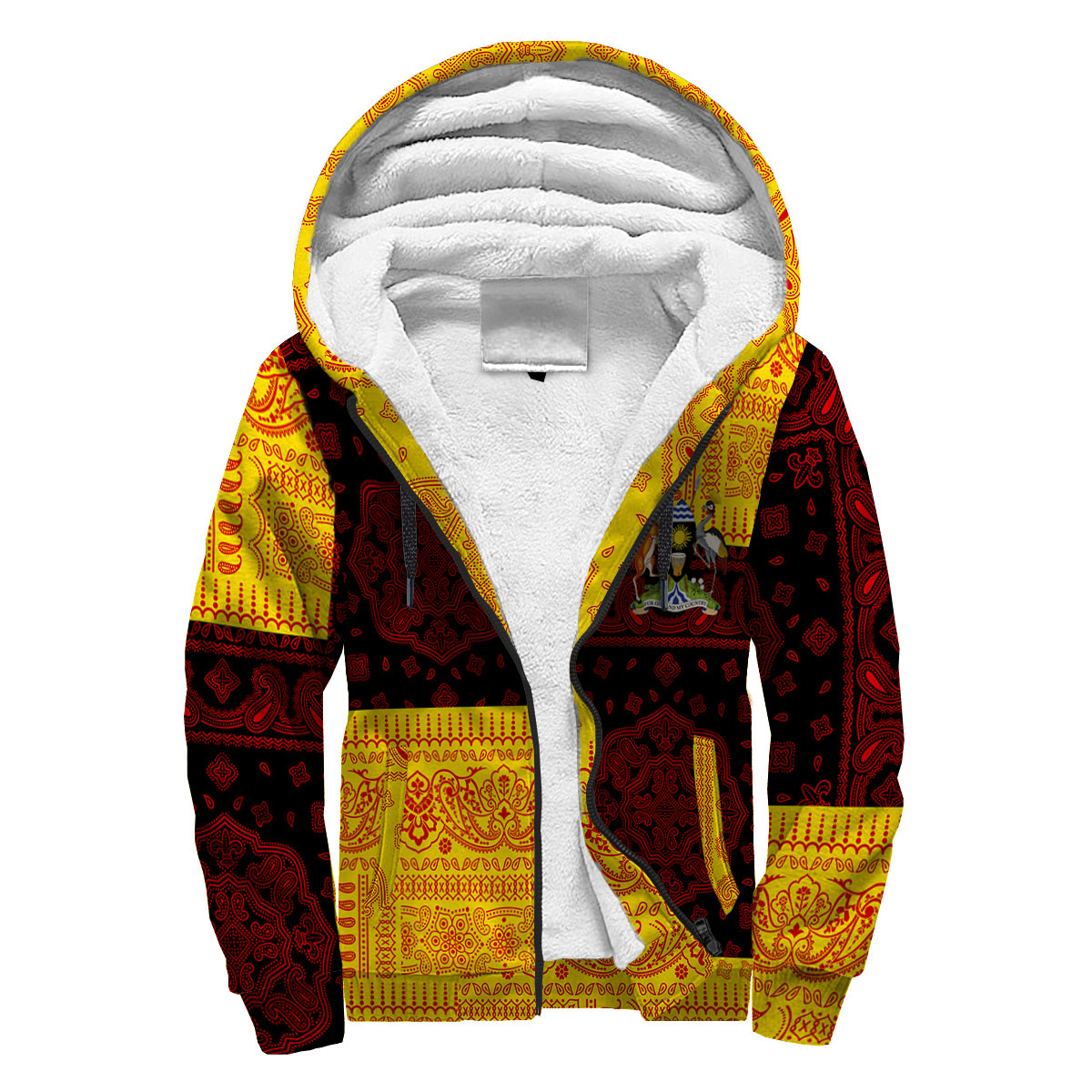 Uganda Sherpa Hoodie Flag And Paisley Basic Style 3