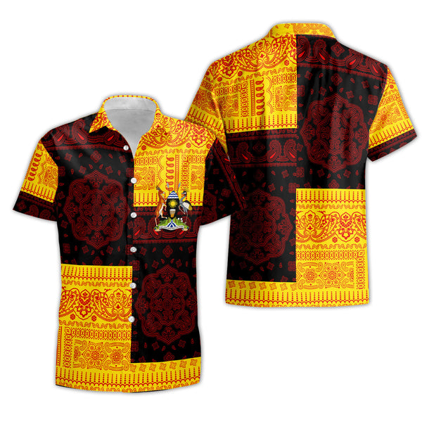 Uganda Short Sleeve Shirt Flag And Paisley Basic Style 1