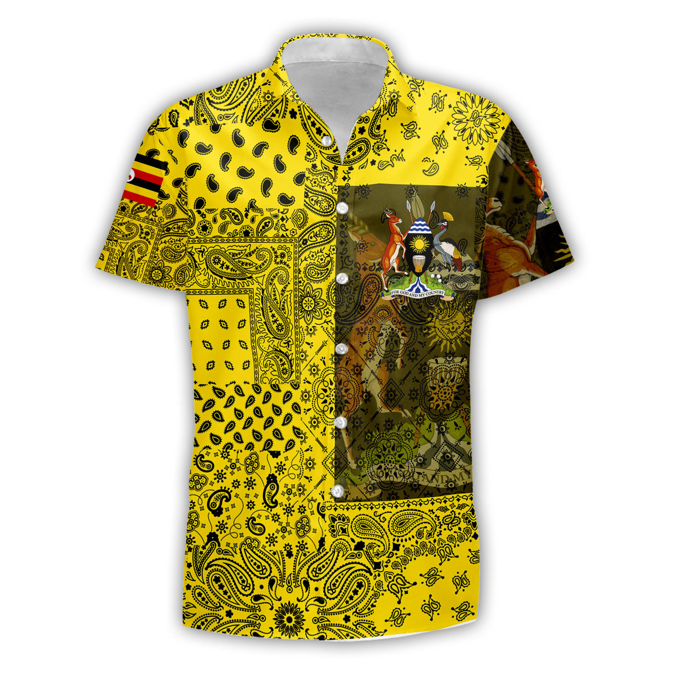 Uganda Short Sleeve Shirt Paisley Flag And Skull Style 1