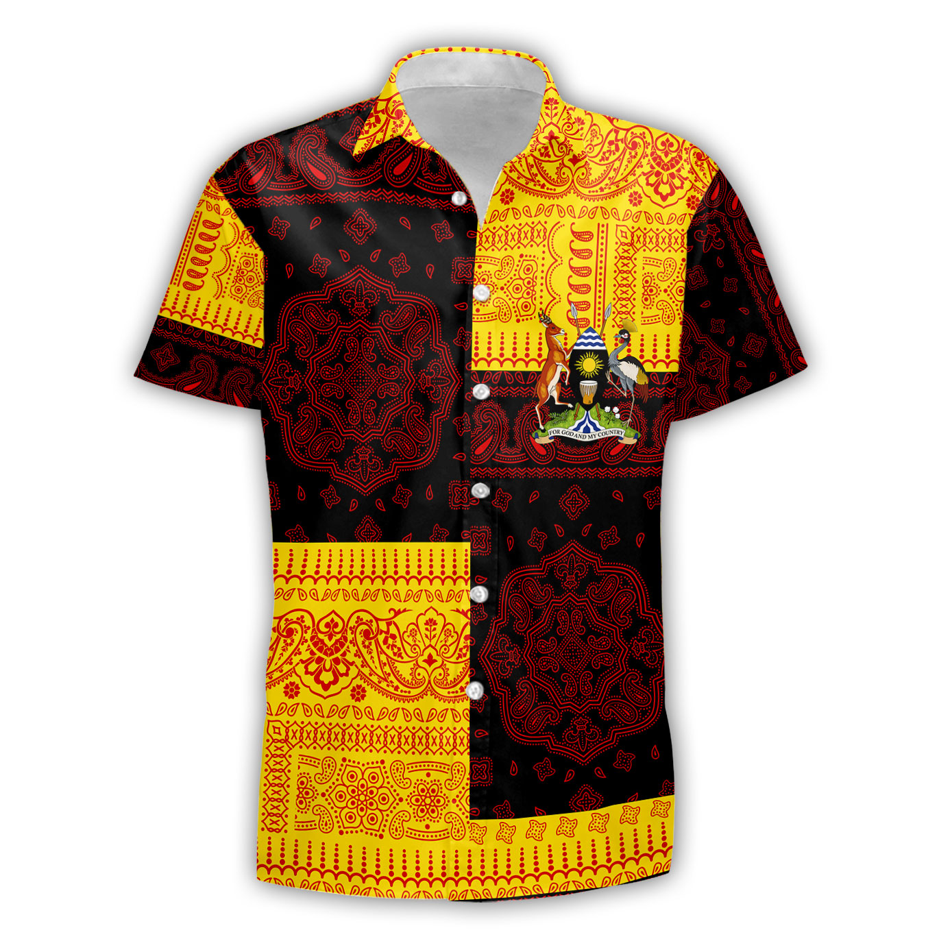 Uganda Short Sleeve Shirt Flag And Paisley Basic Style 2