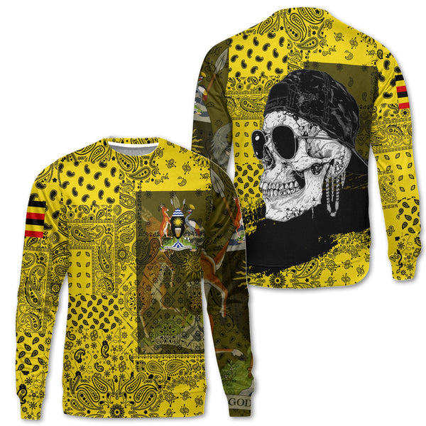 Uganda Sweatshirt Paisley Flag And Skull Style 1