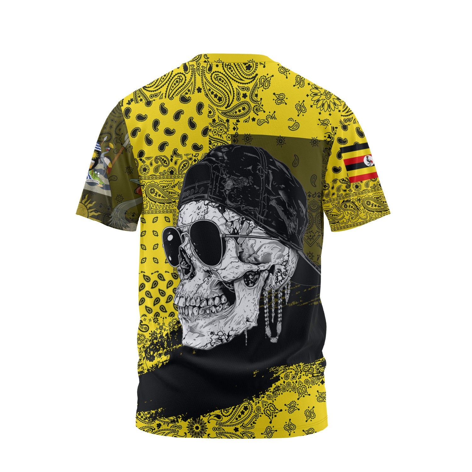 Uganda T Shirt Paisley Flag And Skull Style 2