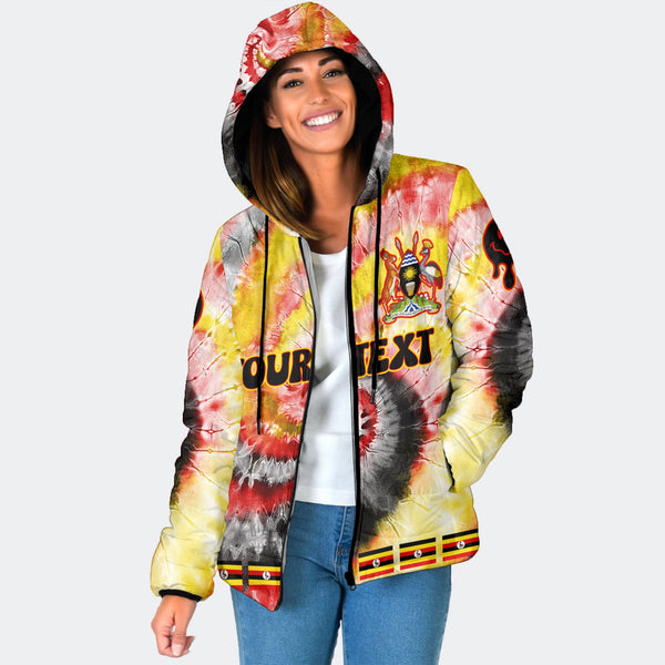 Uganda Women Hooded Padded Jacket Custom Tie Dye Style 1