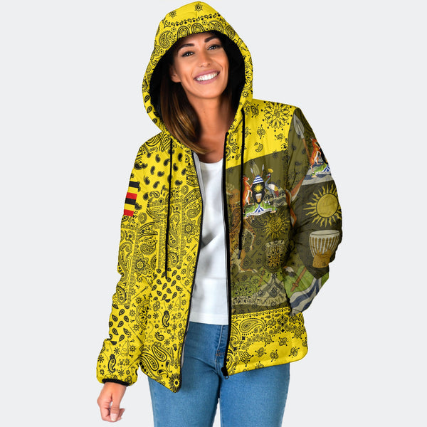 Uganda Women Hooded Padded Jacket Paisley Flag And Skull Style 1