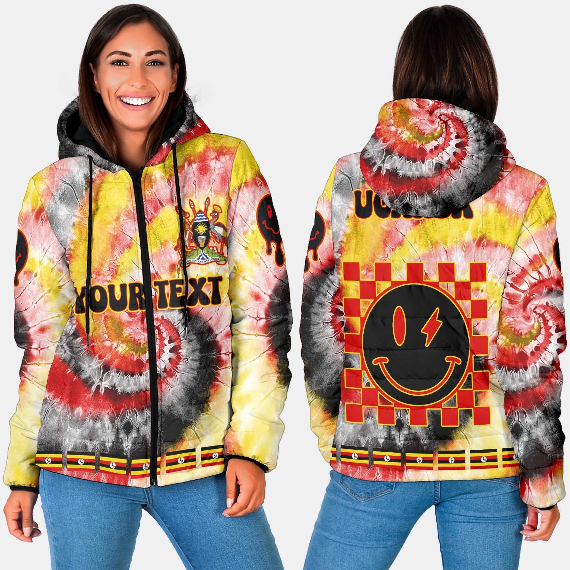 Uganda Women Hooded Padded Jacket Custom Tie Dye Style 3