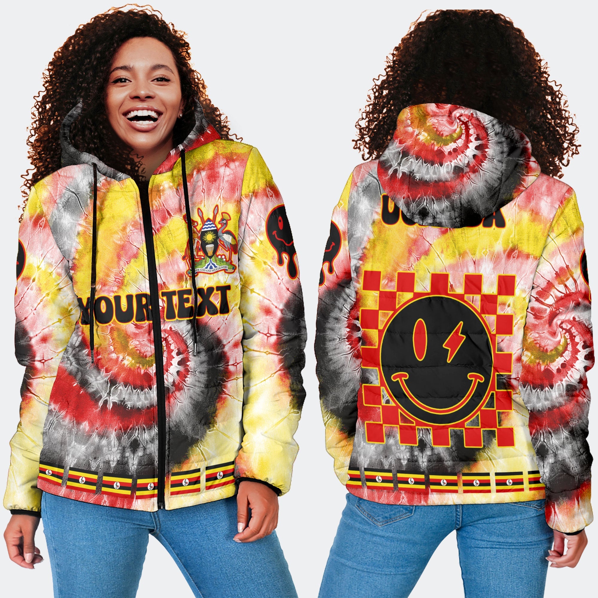 Uganda Women Hooded Padded Jacket Custom Tie Dye Style 4