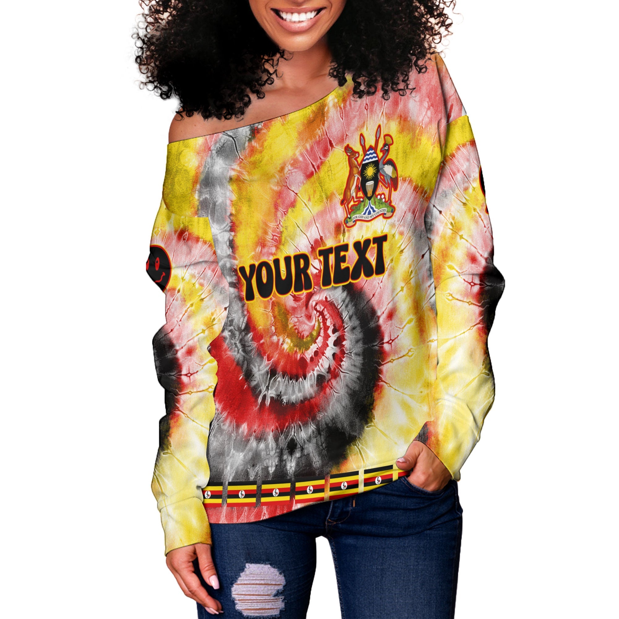 Uganda Women Off Shoulder Sweatshirt Custom Tie Dye Style 3