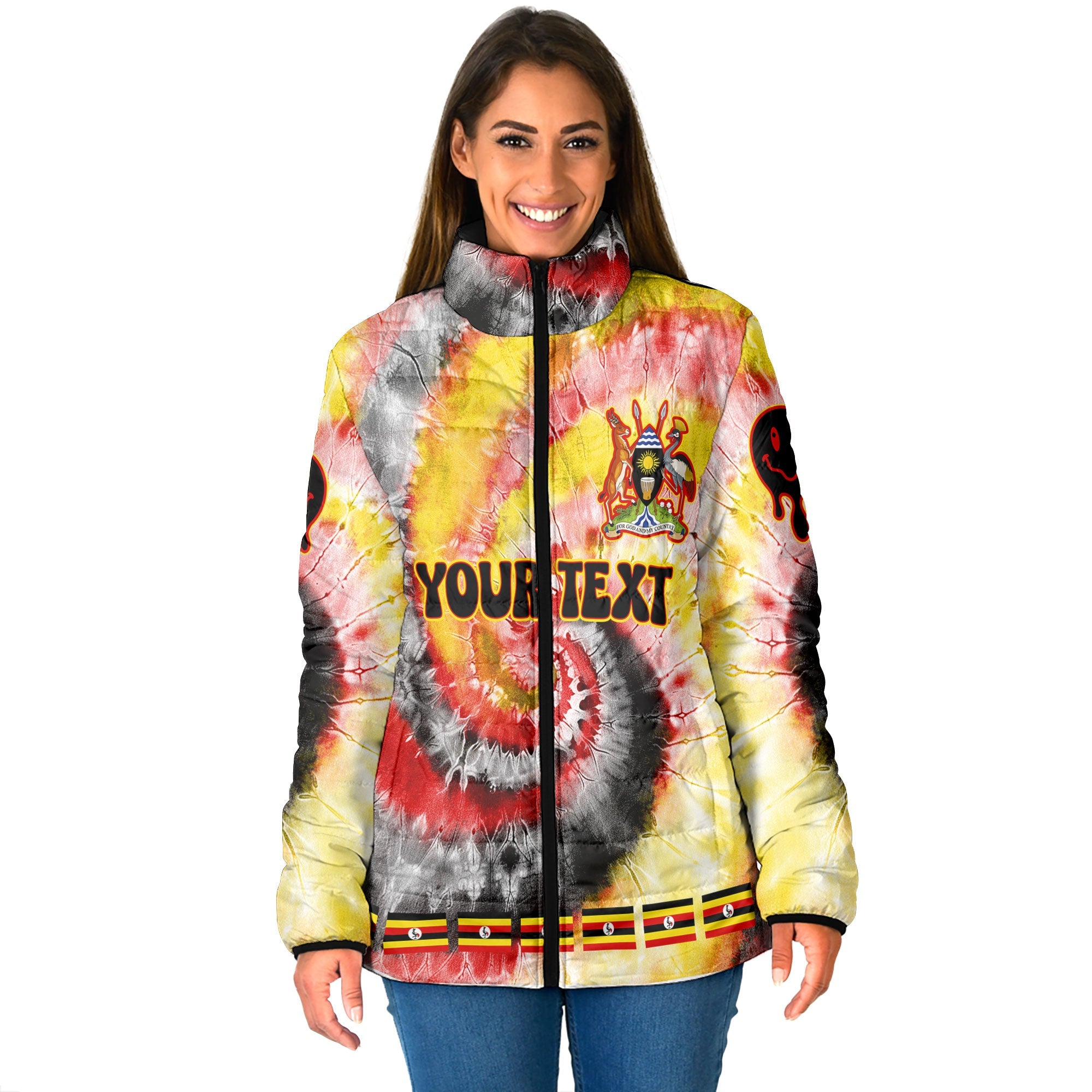 Uganda Women Padded Jacket Custom Tie Dye Style 1