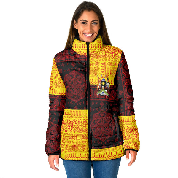 Uganda Women Padded Jacket Flag And Paisley Basic Style 1