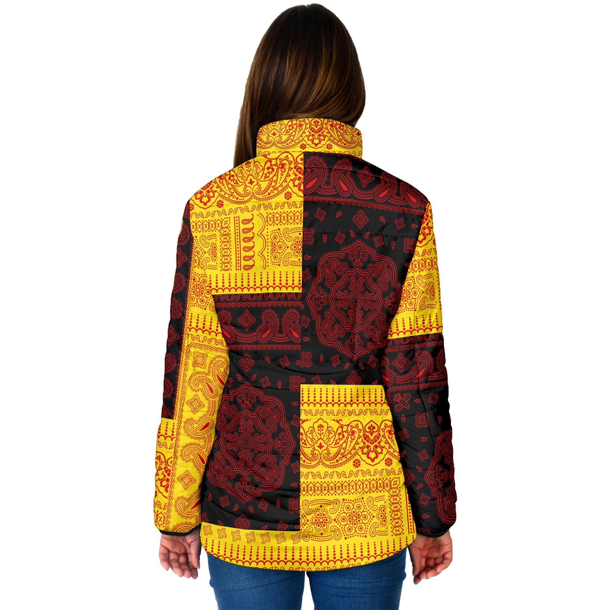 Uganda Women Padded Jacket Flag And Paisley Basic Style 2