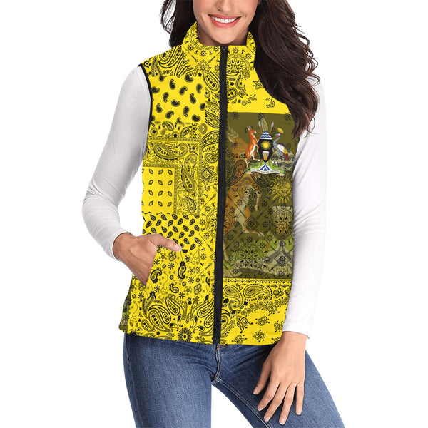 Uganda Women Padded Jacket Vest Paisley Flag And Skull Style 1