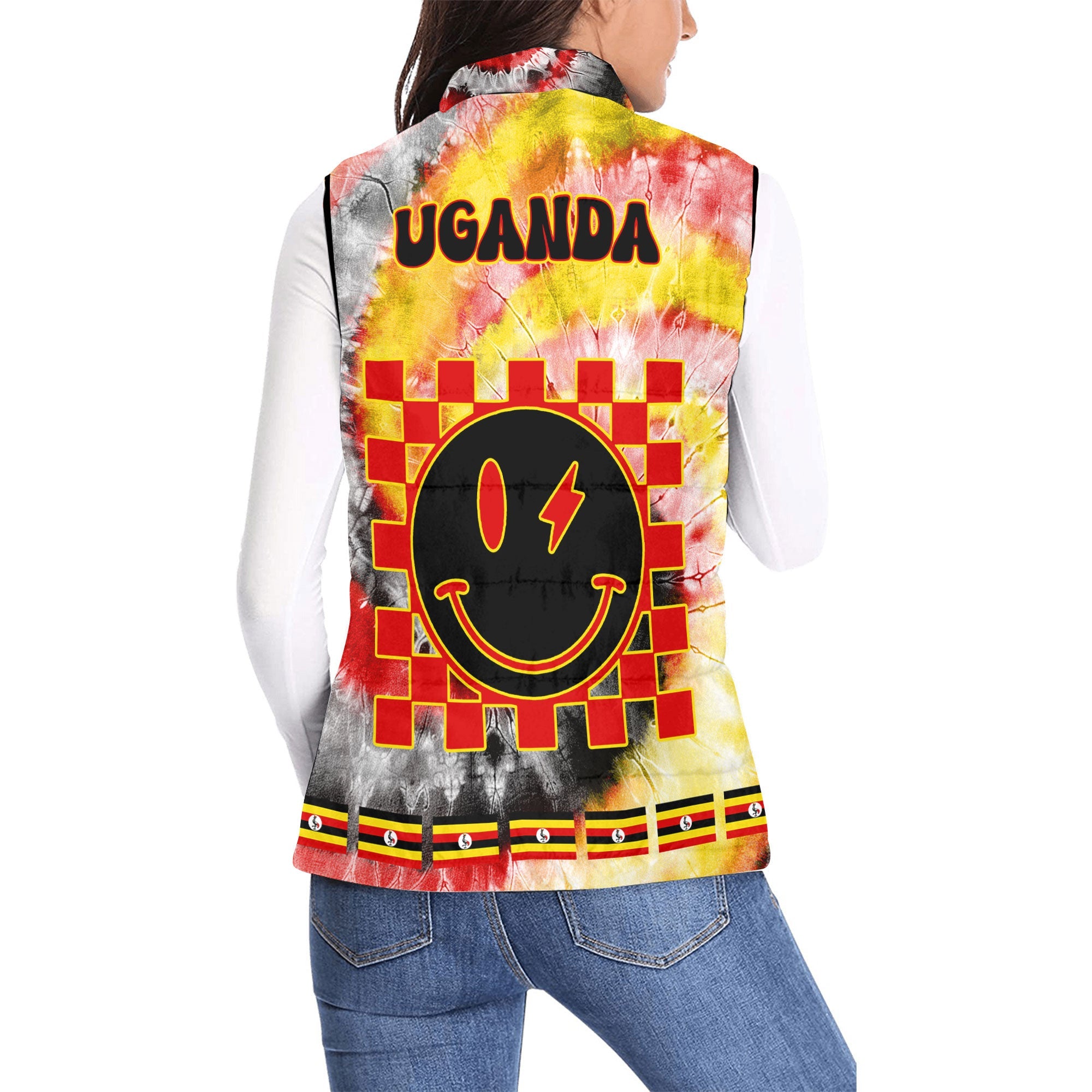 Uganda Women Padded Jacket Vest Custom Tie Dye Style 2