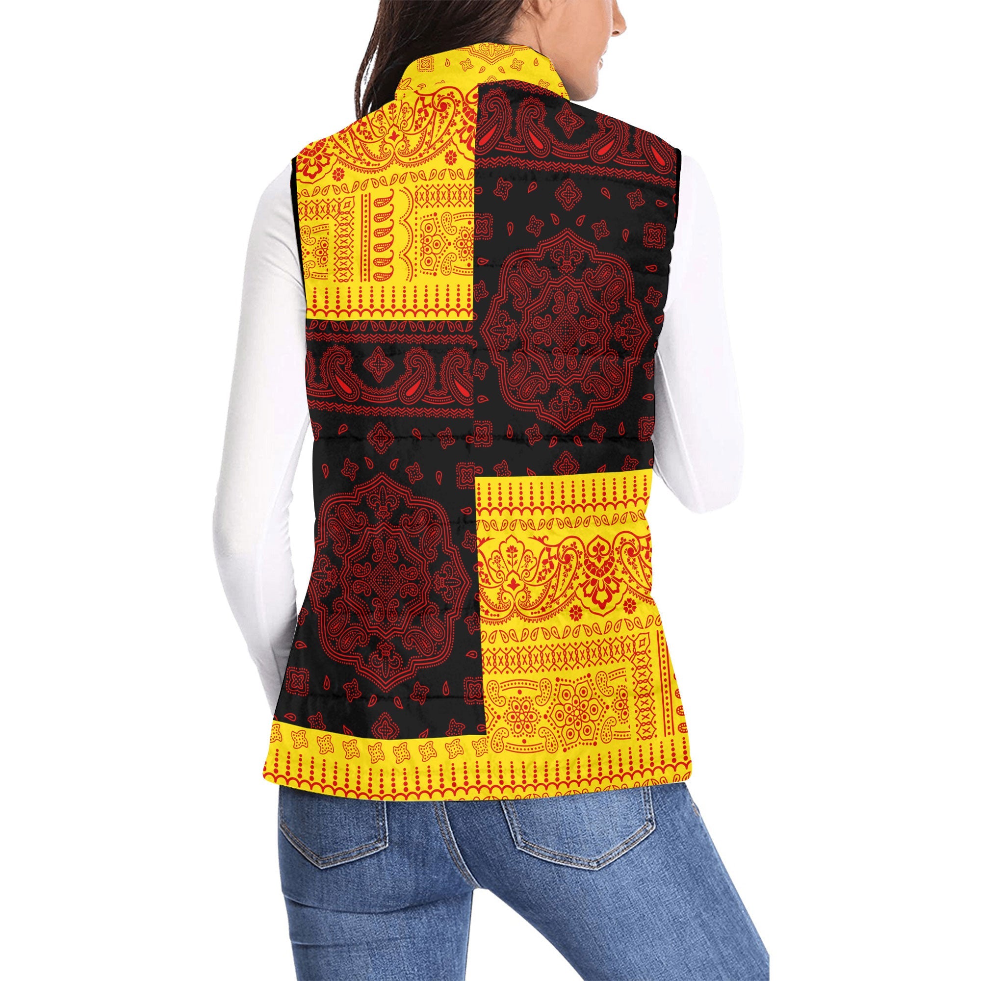 Uganda Women Padded Jacket Vest Flag And Paisley Basic Style 2