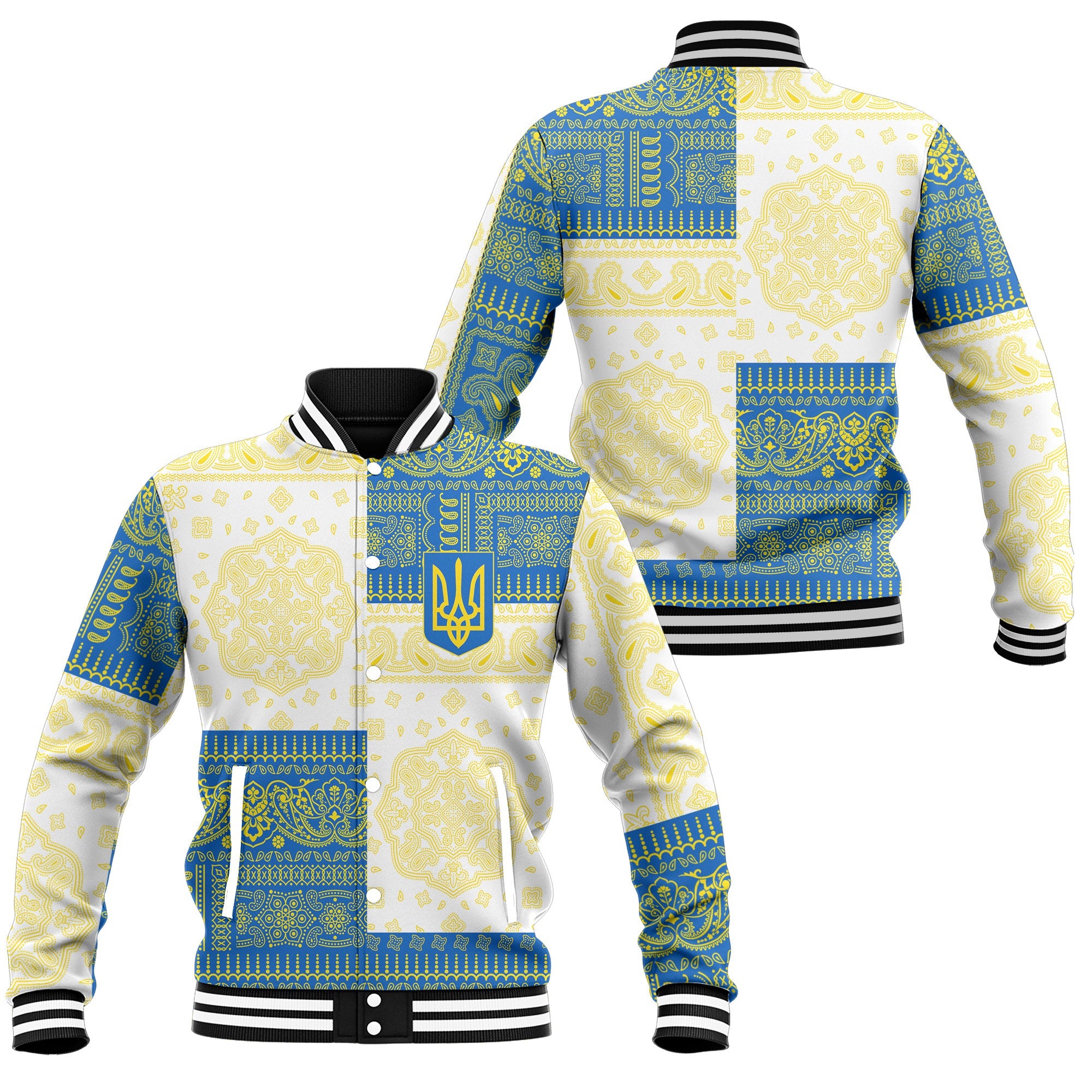 Ukraine Baseball Jacket Flag And Paisley Basic Style 1