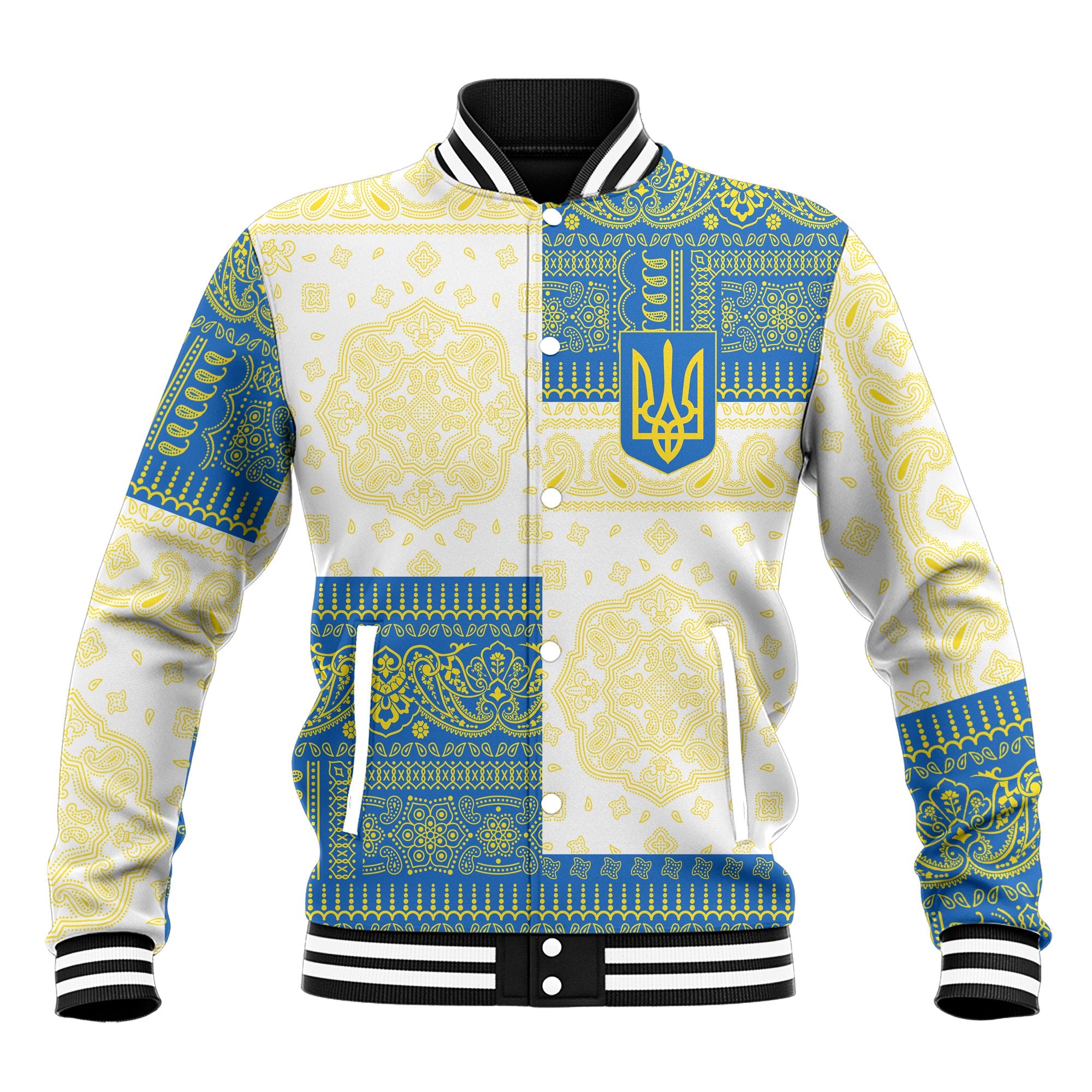 Ukraine Baseball Jacket Flag And Paisley Basic Style 2