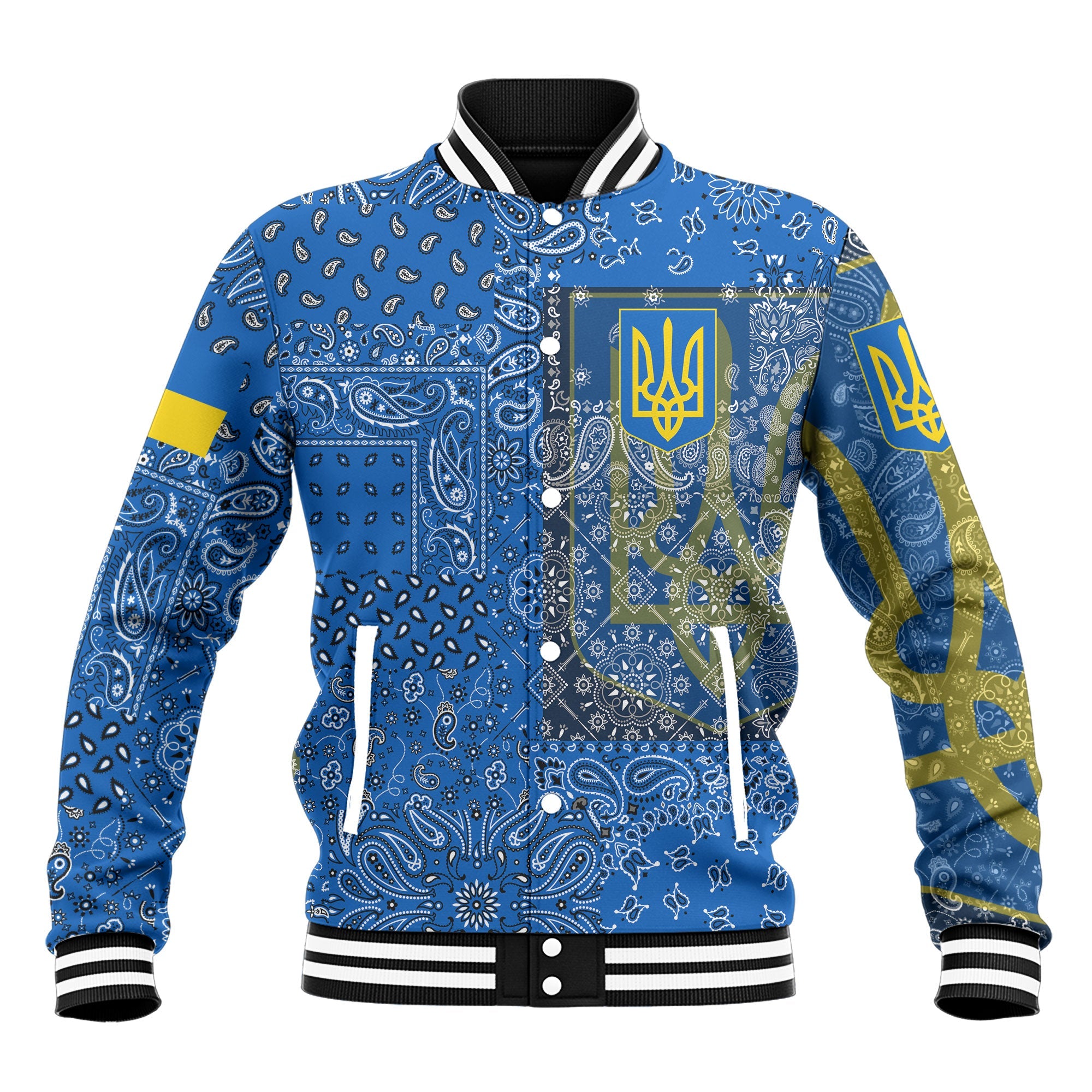 Ukraine Baseball Jacket Paisley Flag And Skull Style 2