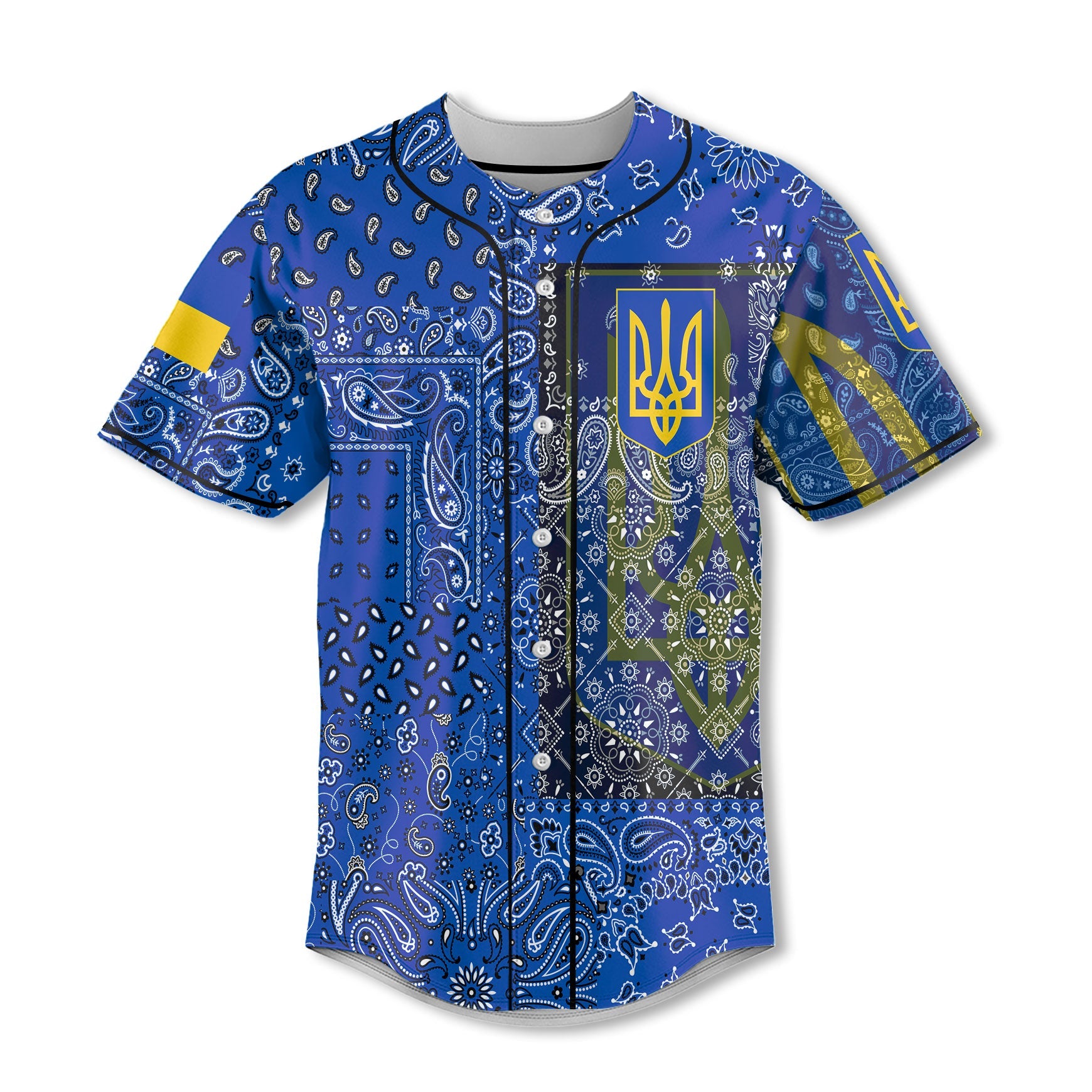 Ukraine Baseball Jersey Paisley Flag And Skull Style 2