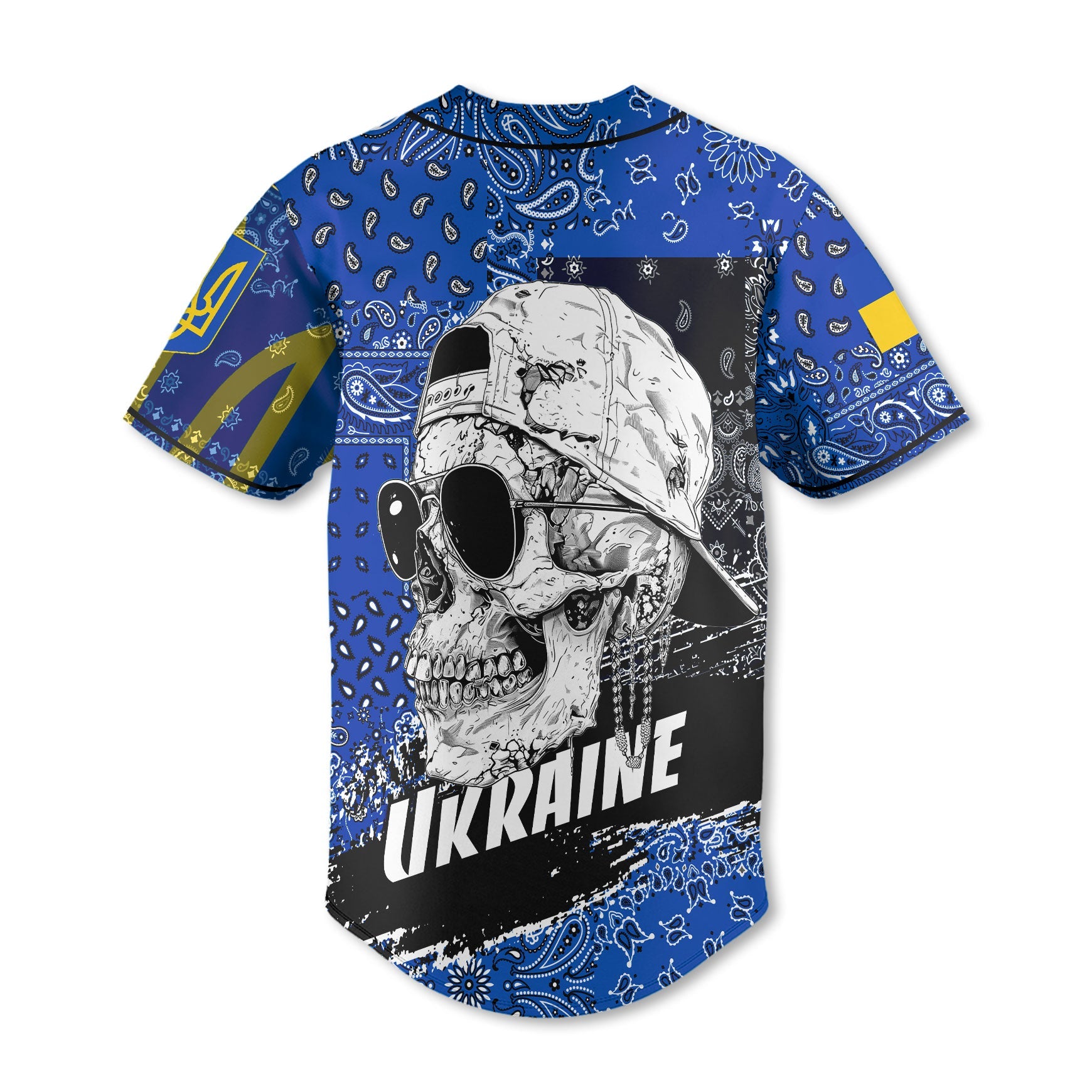 Ukraine Baseball Jersey Paisley Flag And Skull Style 3