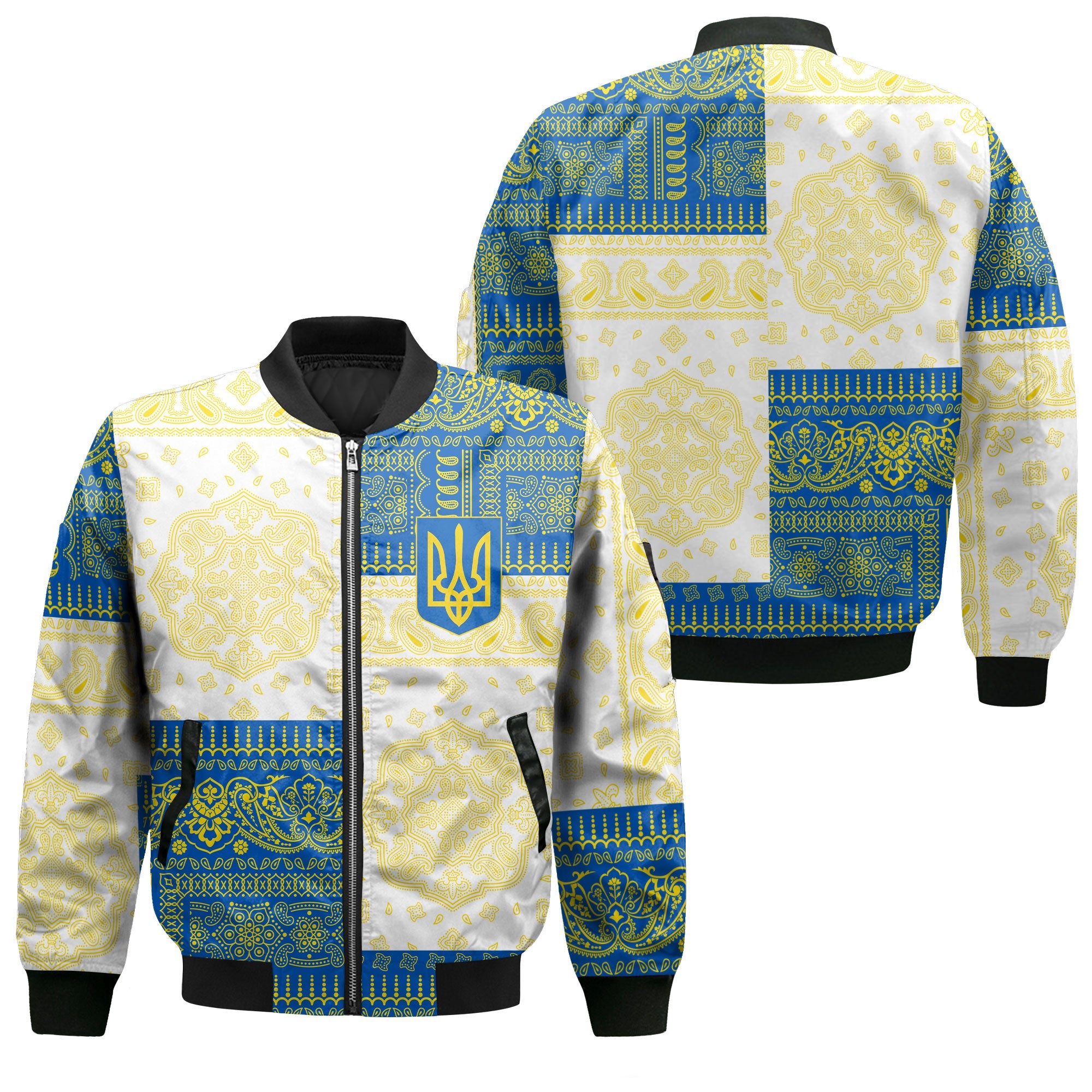 Ukraine Bomber Jacket Flag And Paisley Basic Style 1