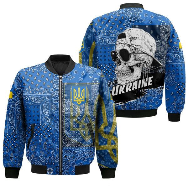 Ukraine Bomber Jacket Paisley Flag And Skull Style 1