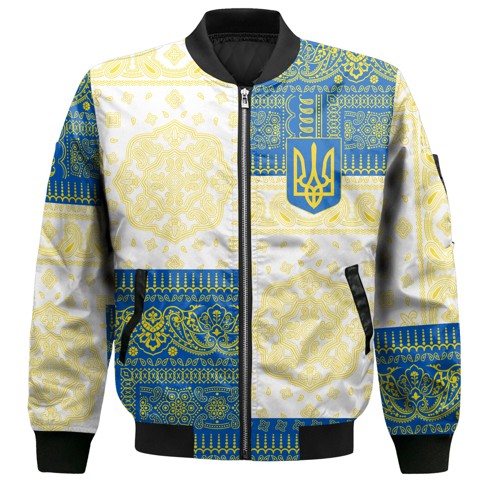 Ukraine Bomber Jacket Flag And Paisley Basic Style 2