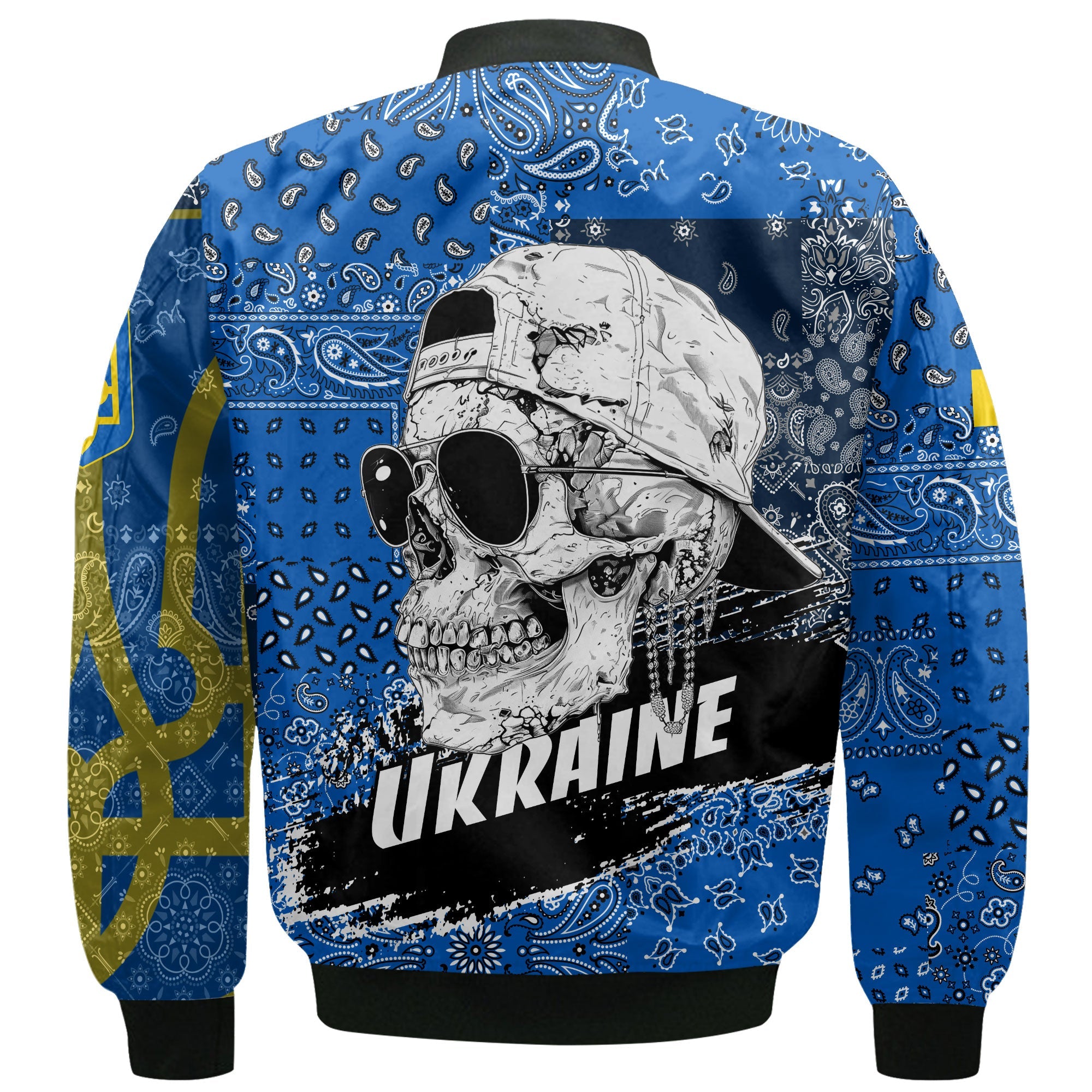 Ukraine Bomber Jacket Paisley Flag And Skull Style 3