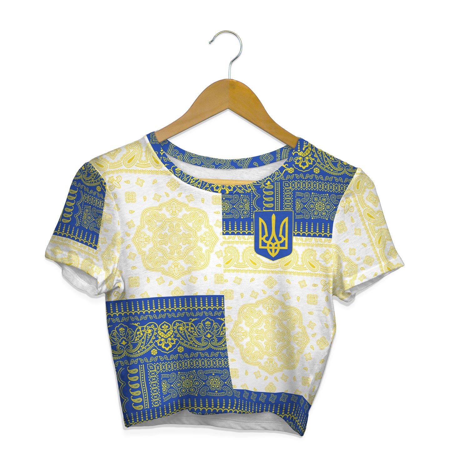 Ukraine Croptop T Shirt Flag And Paisley Basic Style 1