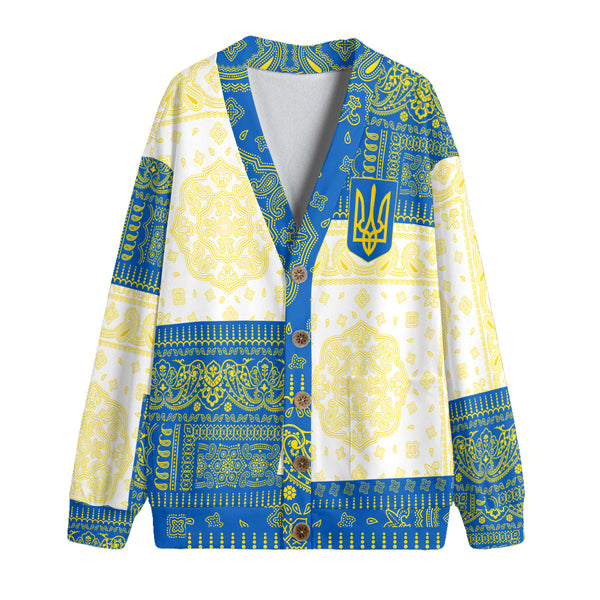 Ukraine Fleece Cardigan Flag And Paisley Basic Style 1