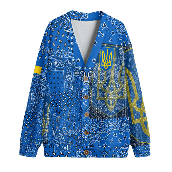 Ukraine Fleece Cardigan Paisley Flag And Skull Style 1