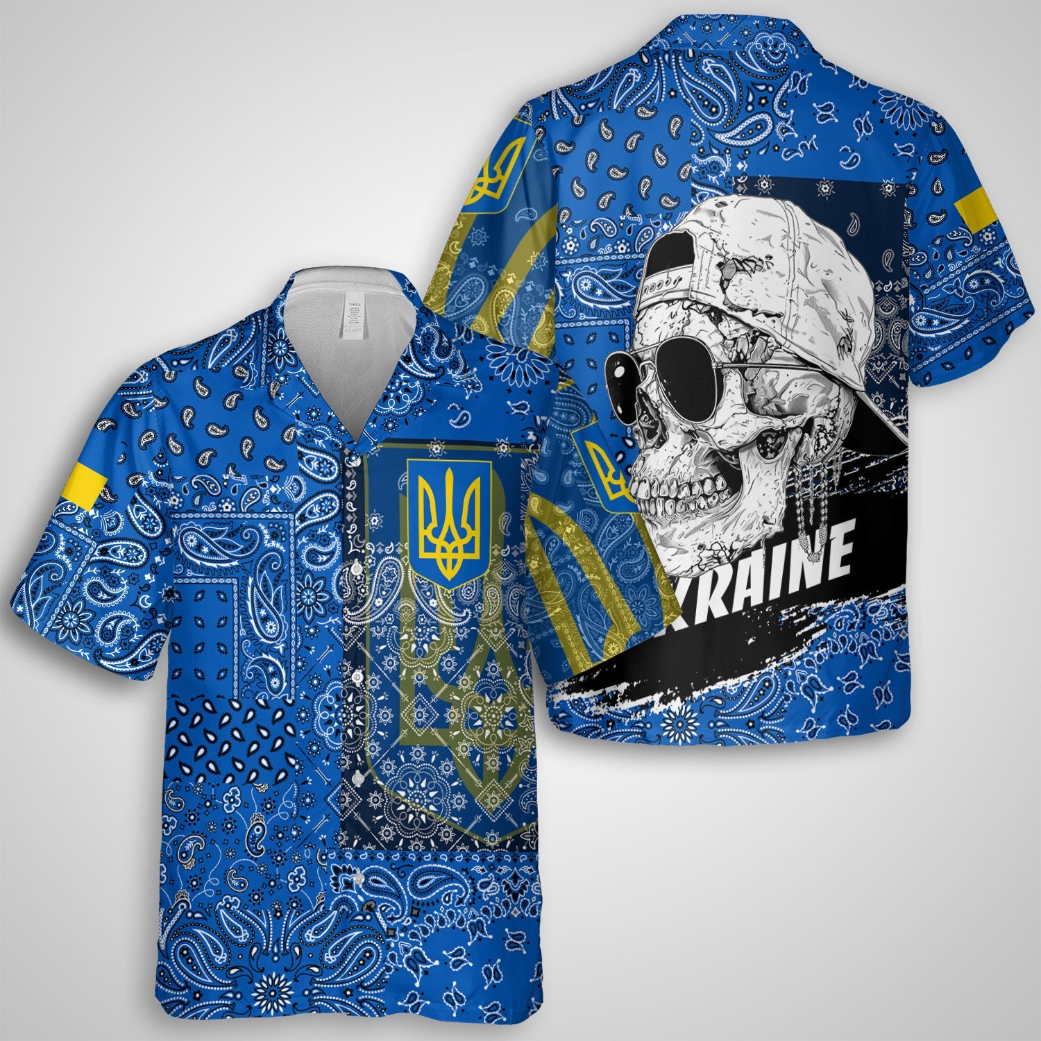 Ukraine Hawaiian Shirt Paisley Flag And Skull Style 1