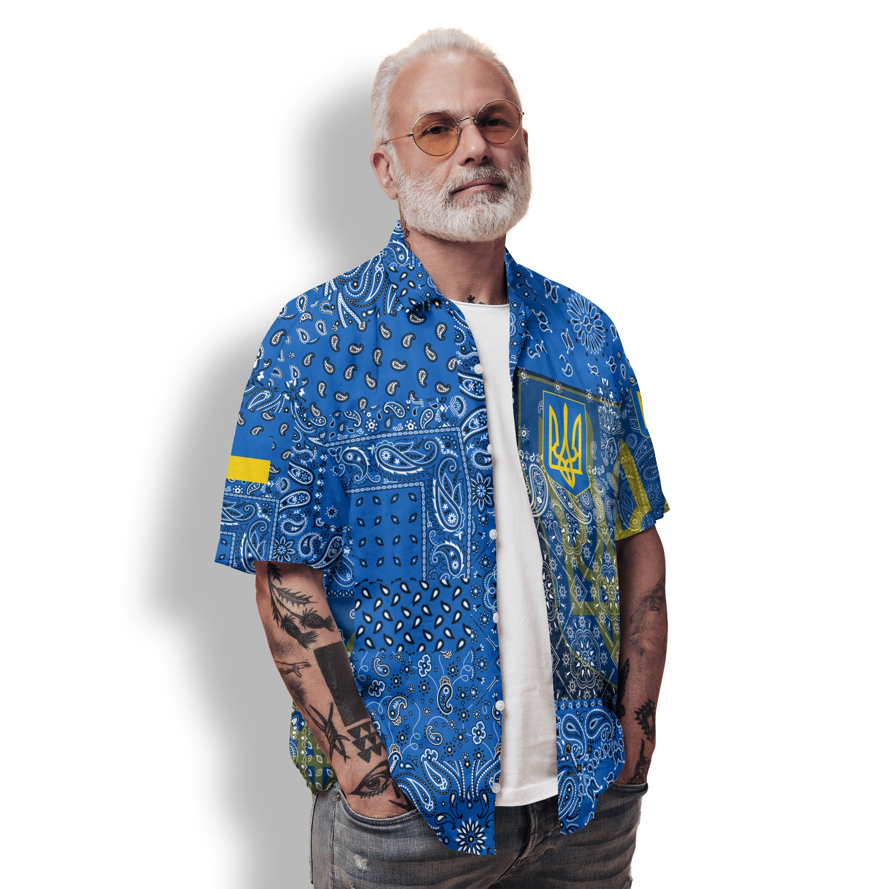 Ukraine Hawaiian Shirt Paisley Flag And Skull Style 2