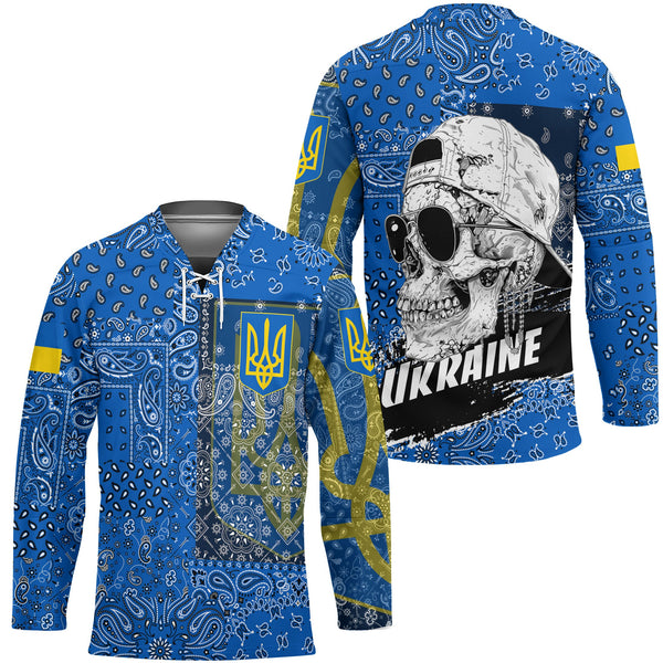 Ukraine Hockey Jersey Paisley Flag And Skull Style 1