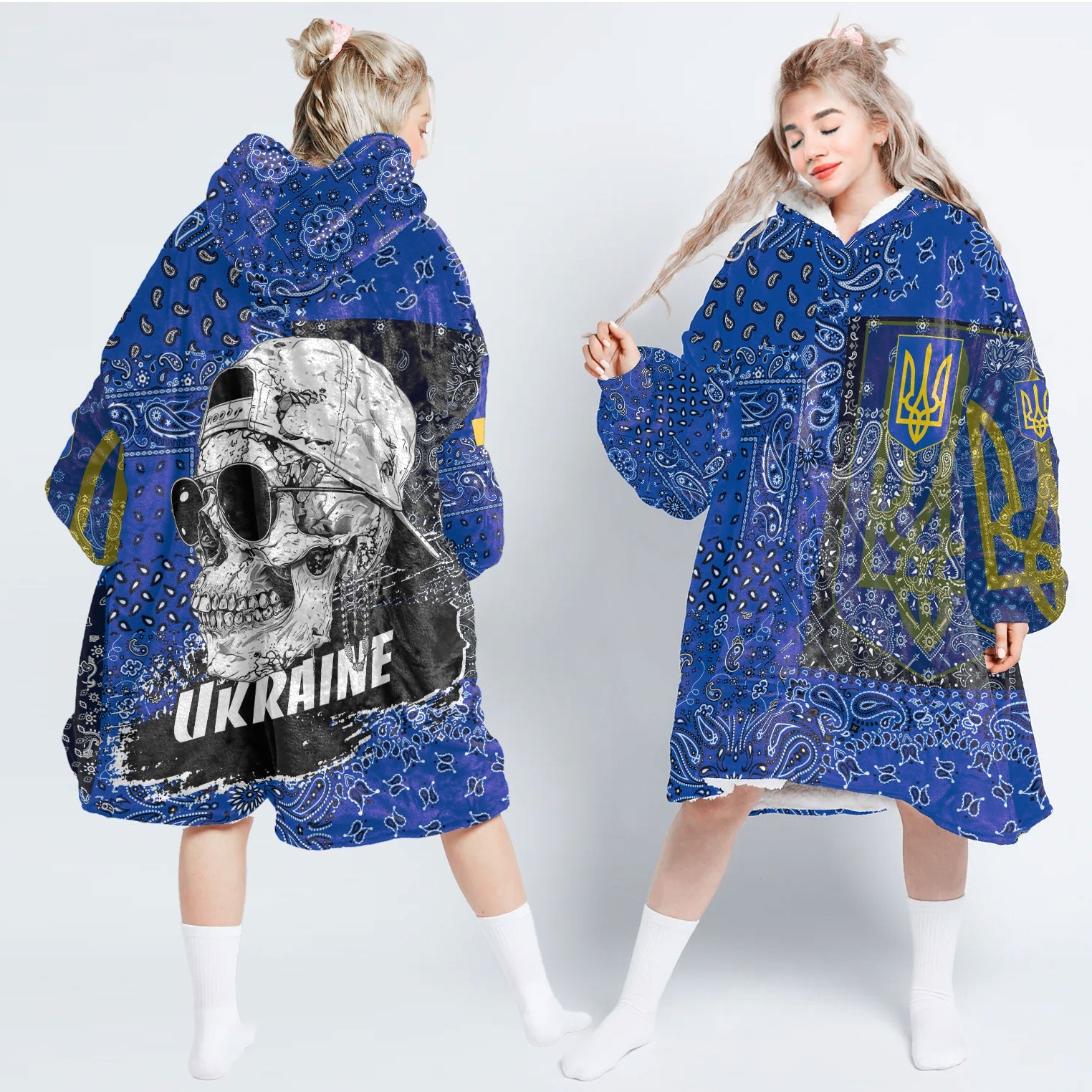 Ukraine Hoodie Blanket Paisley Flag And Skull Style 1