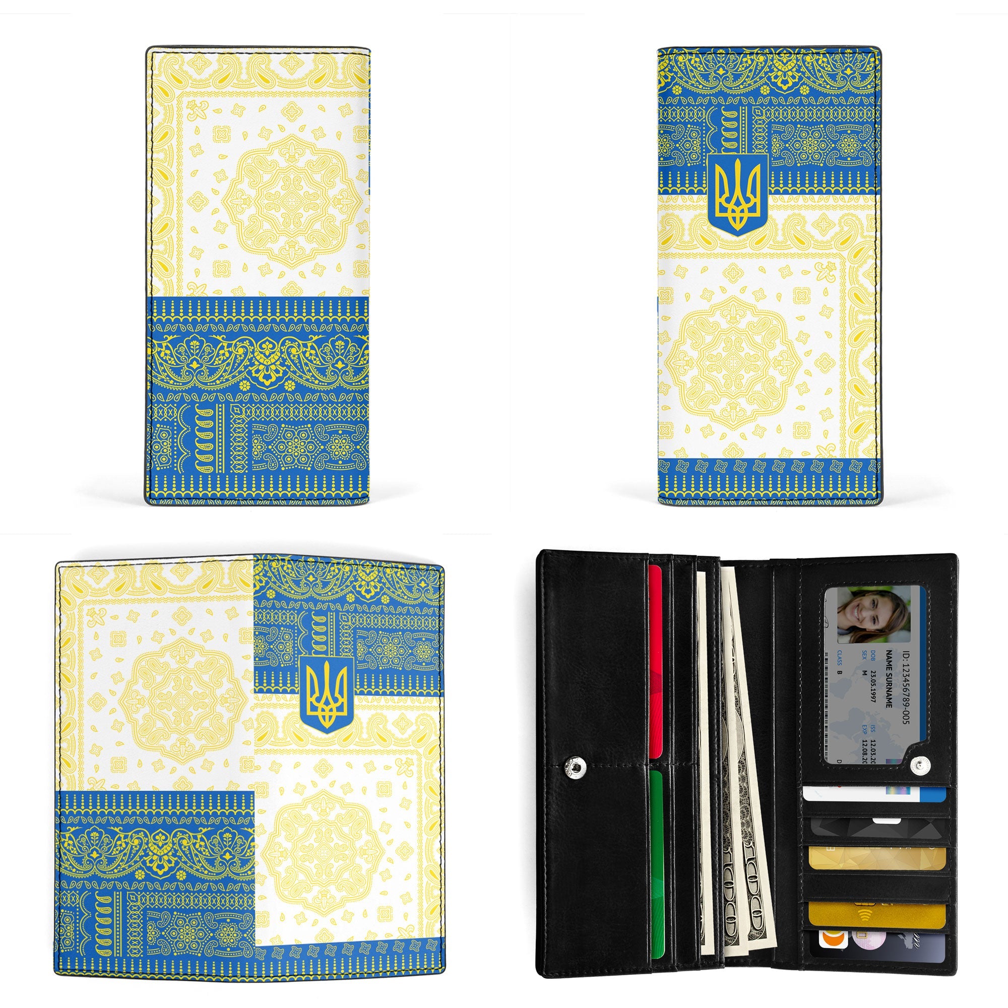 Ukraine Leather Wallet Flag And Paisley Basic Style 3