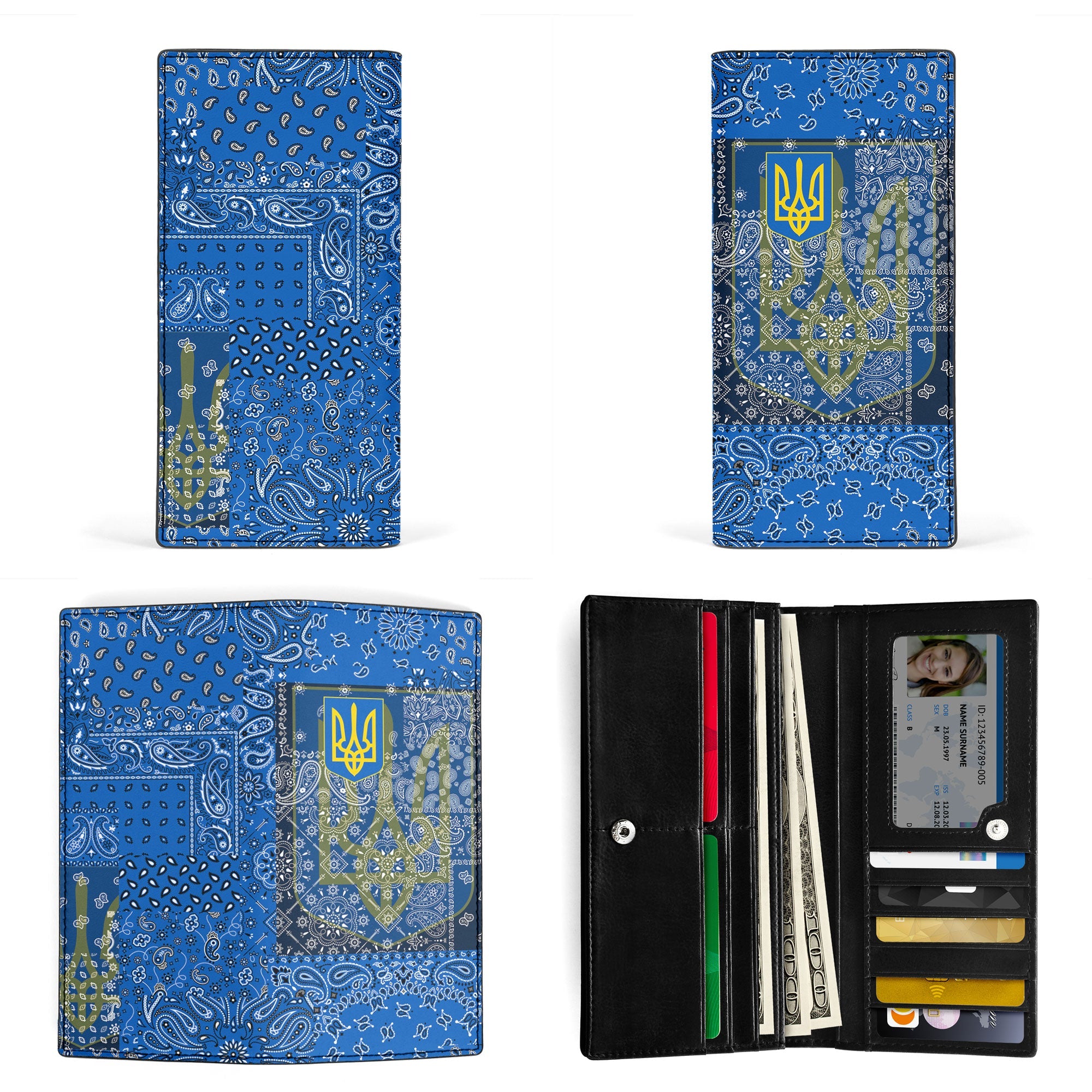 Ukraine Leather Wallet Paisley Flag And Skull Style 3