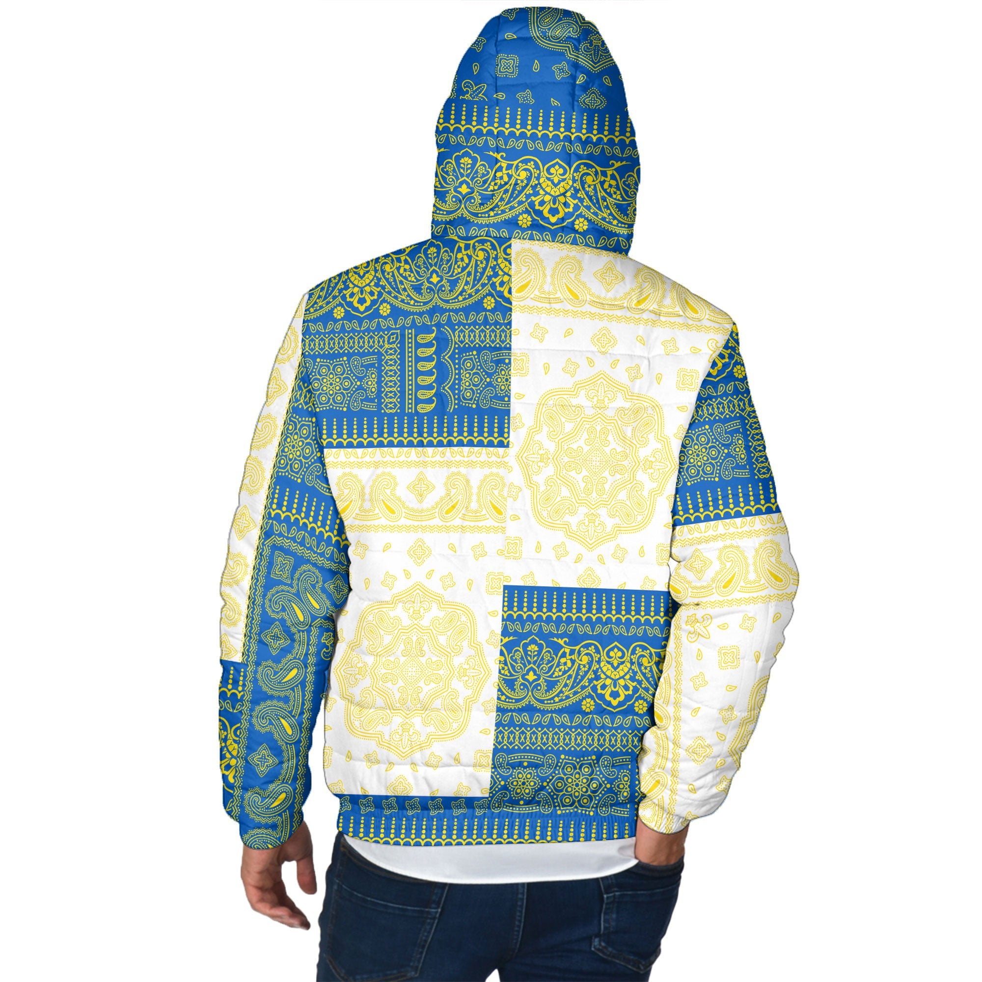 Ukraine Men Hooded Padded Jacket Flag And Paisley Basic Style 3