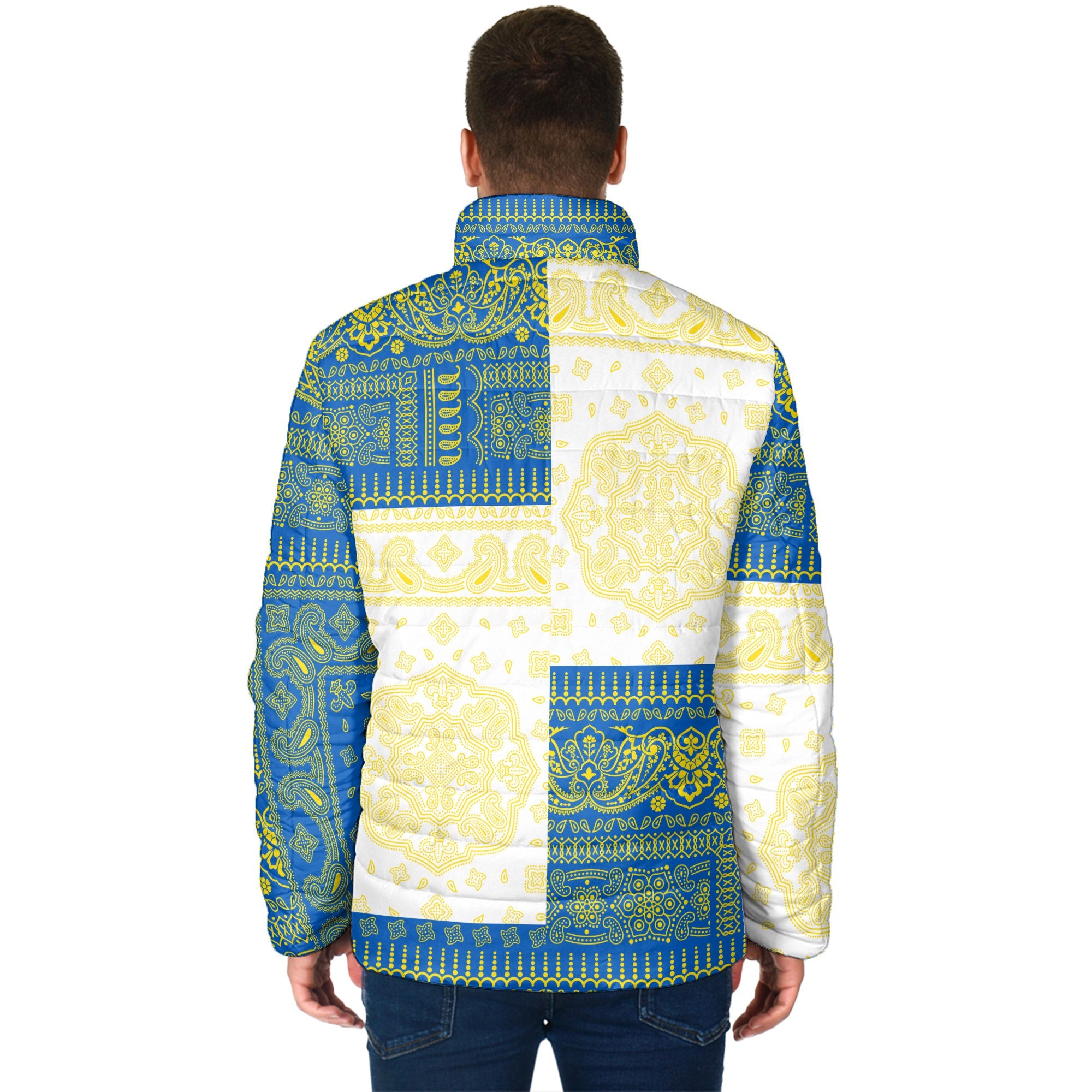 Ukraine Men Padded Jacket Flag And Paisley Basic Style 2