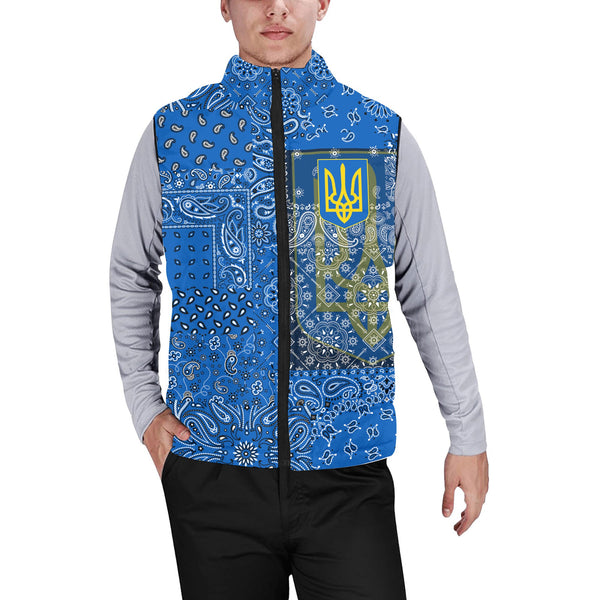 Ukraine Men Padded Jacket Vest Paisley Flag And Skull Style 1