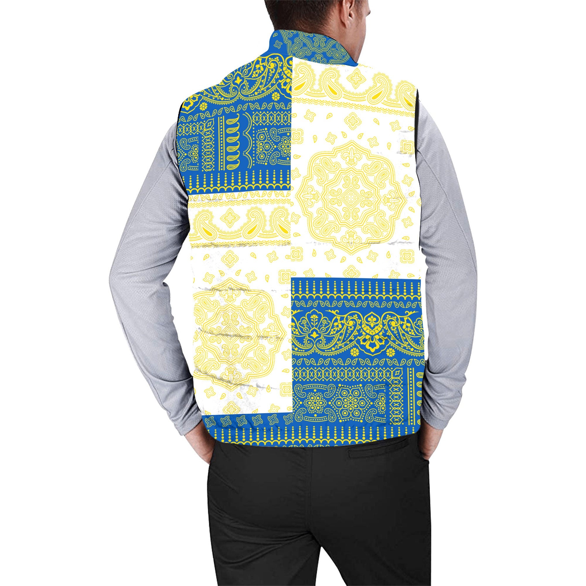 Ukraine Men Padded Jacket Vest Flag And Paisley Basic Style 2