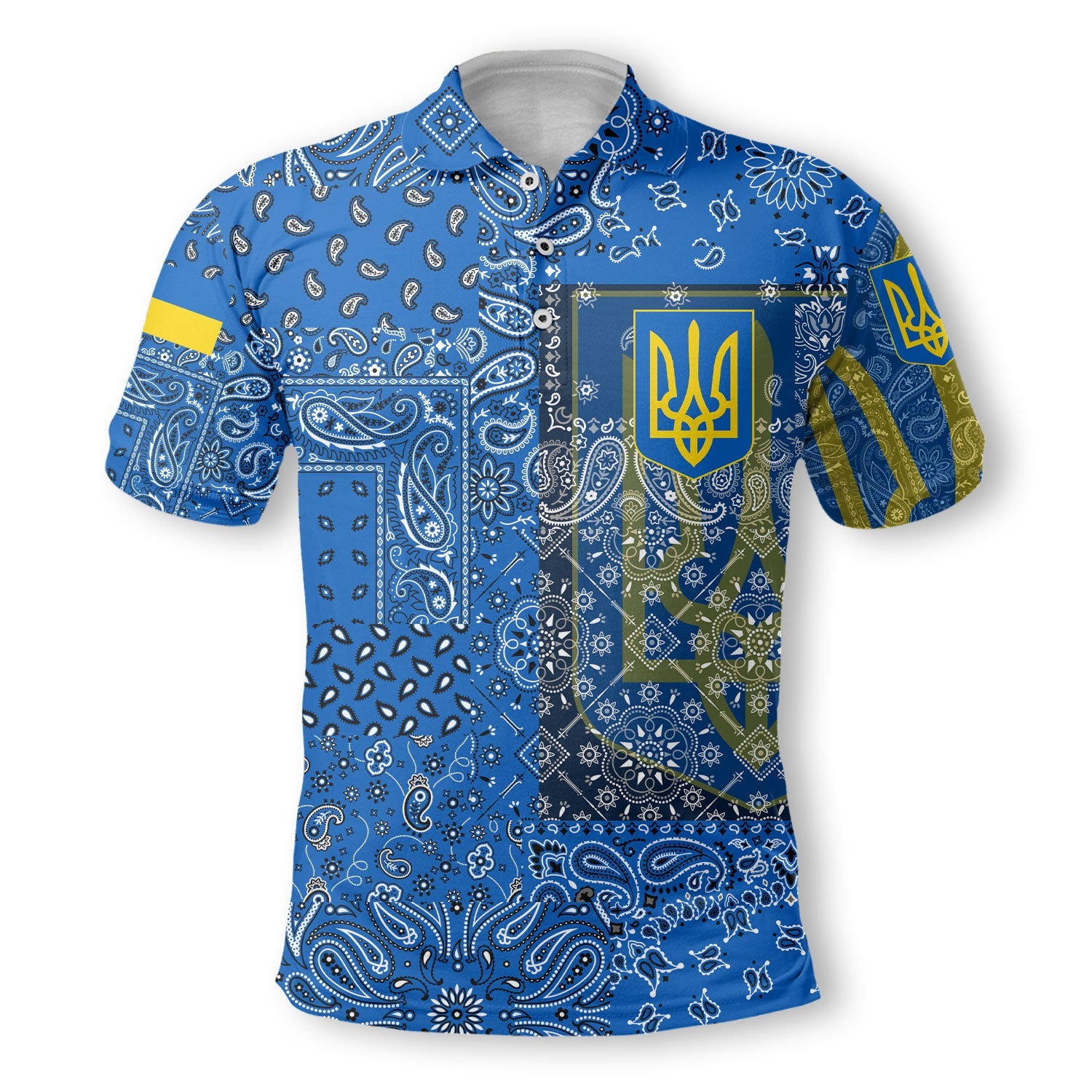 Ukraine Polo Shirt Paisley Flag And Skull Style 2