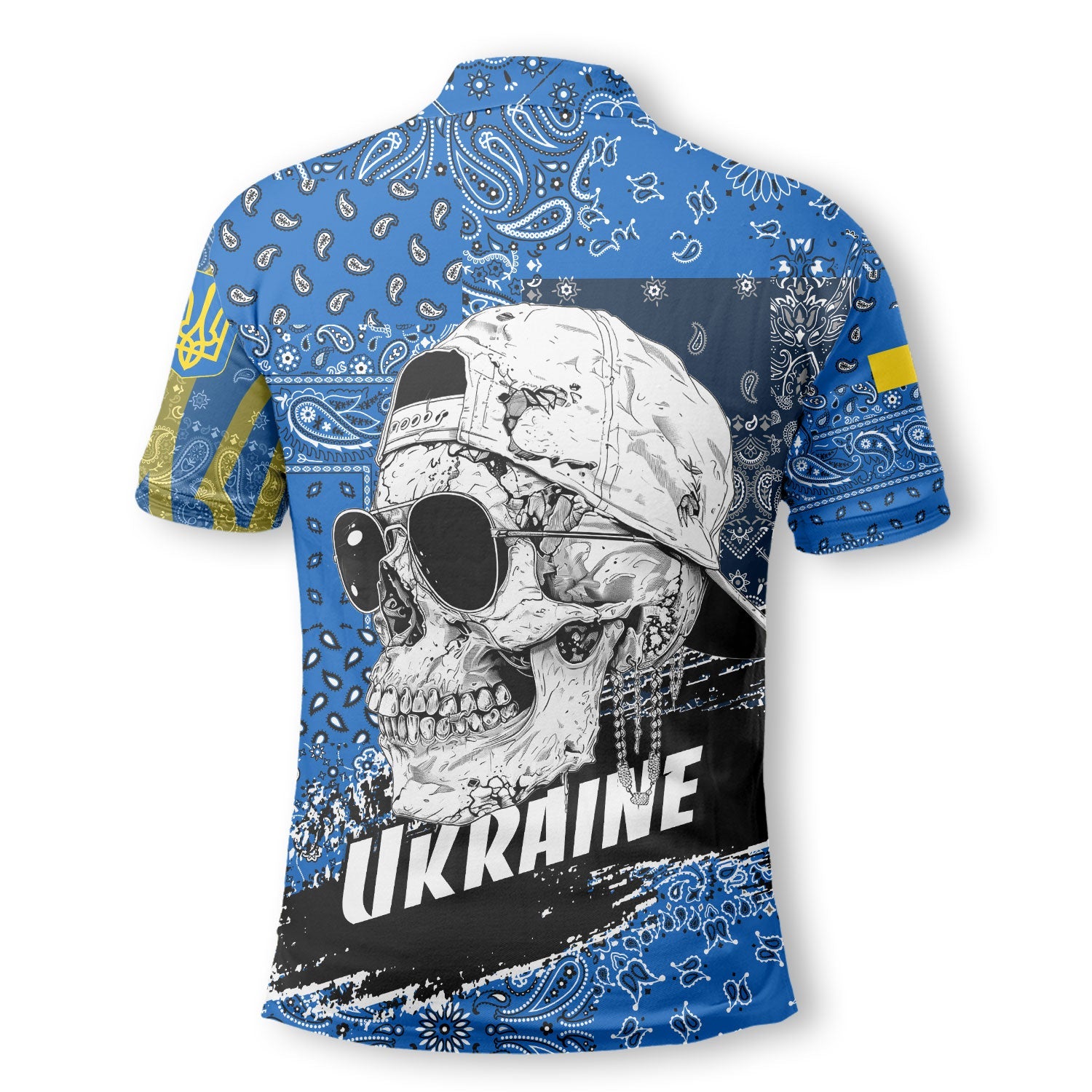 Ukraine Polo Shirt Paisley Flag And Skull Style 3